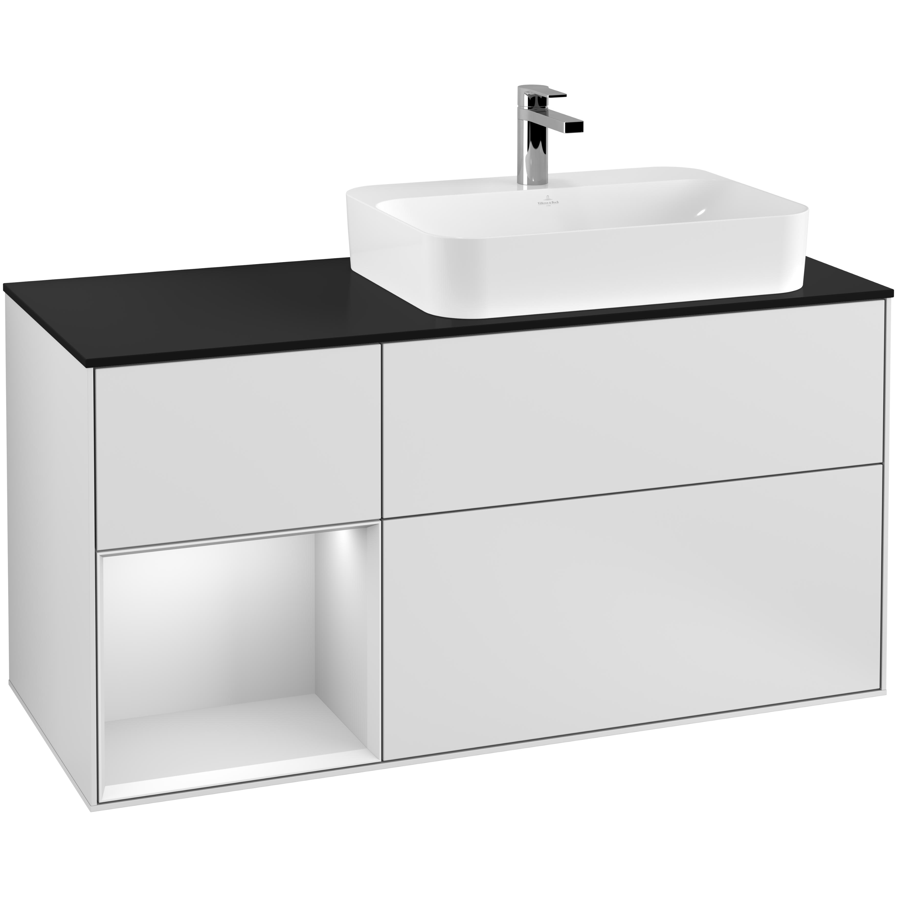 Tvättställsskåp Villeroy & Boch Finion med 3 Lådor Hylla och Bänkskiva för Ocentrerat Ytmonterat Tvättställ | badrum - badrumsmobler - tvattstallsskap-och-kommod | KakelKungen