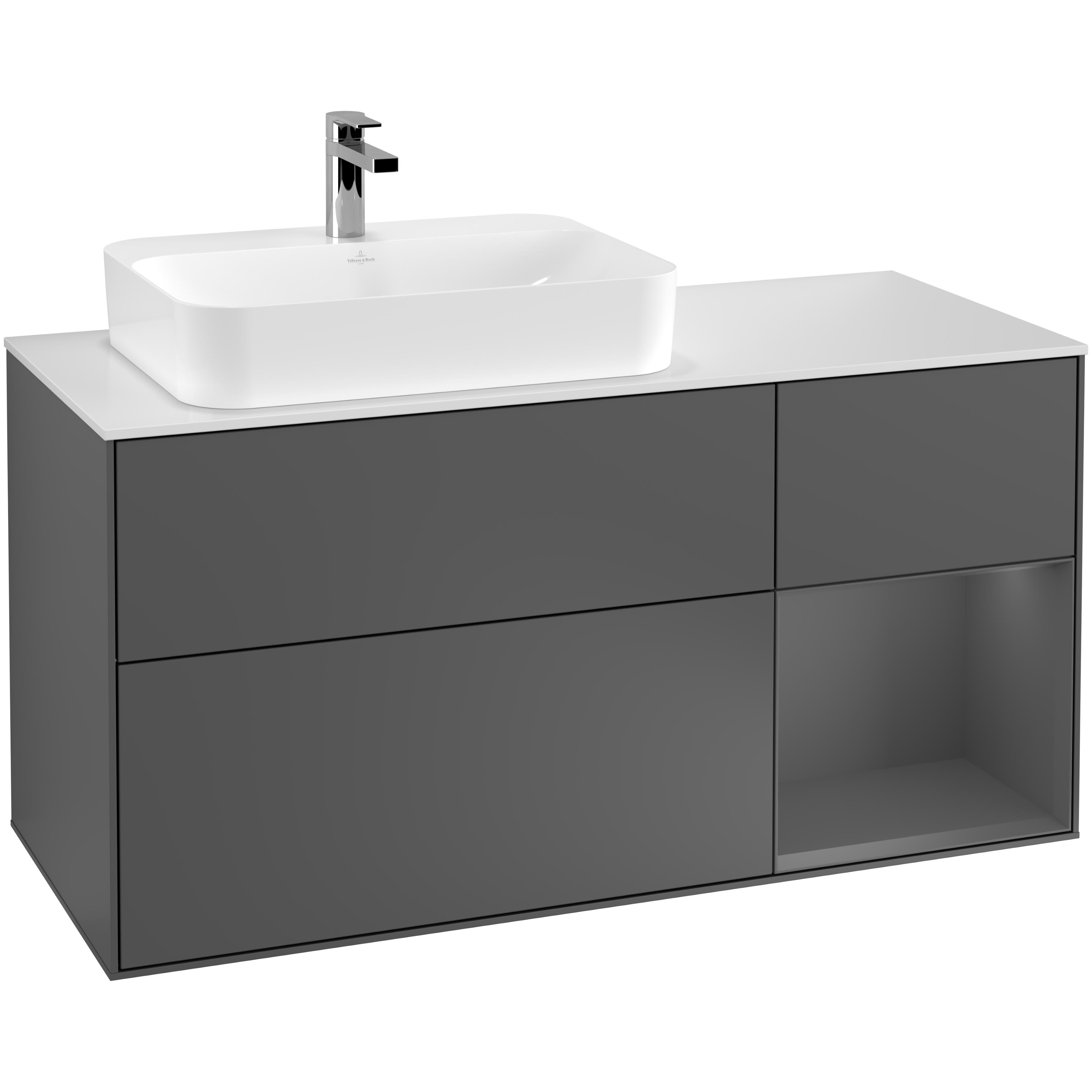 Tvättställsskåp Villeroy & Boch Finion med 3 Lådor Hylla och Bänkskiva för Ocentrerat Ytmonterat Tvättställ | badrum - badrumsmobler - tvattstallsskap-och-kommod | KakelKungen