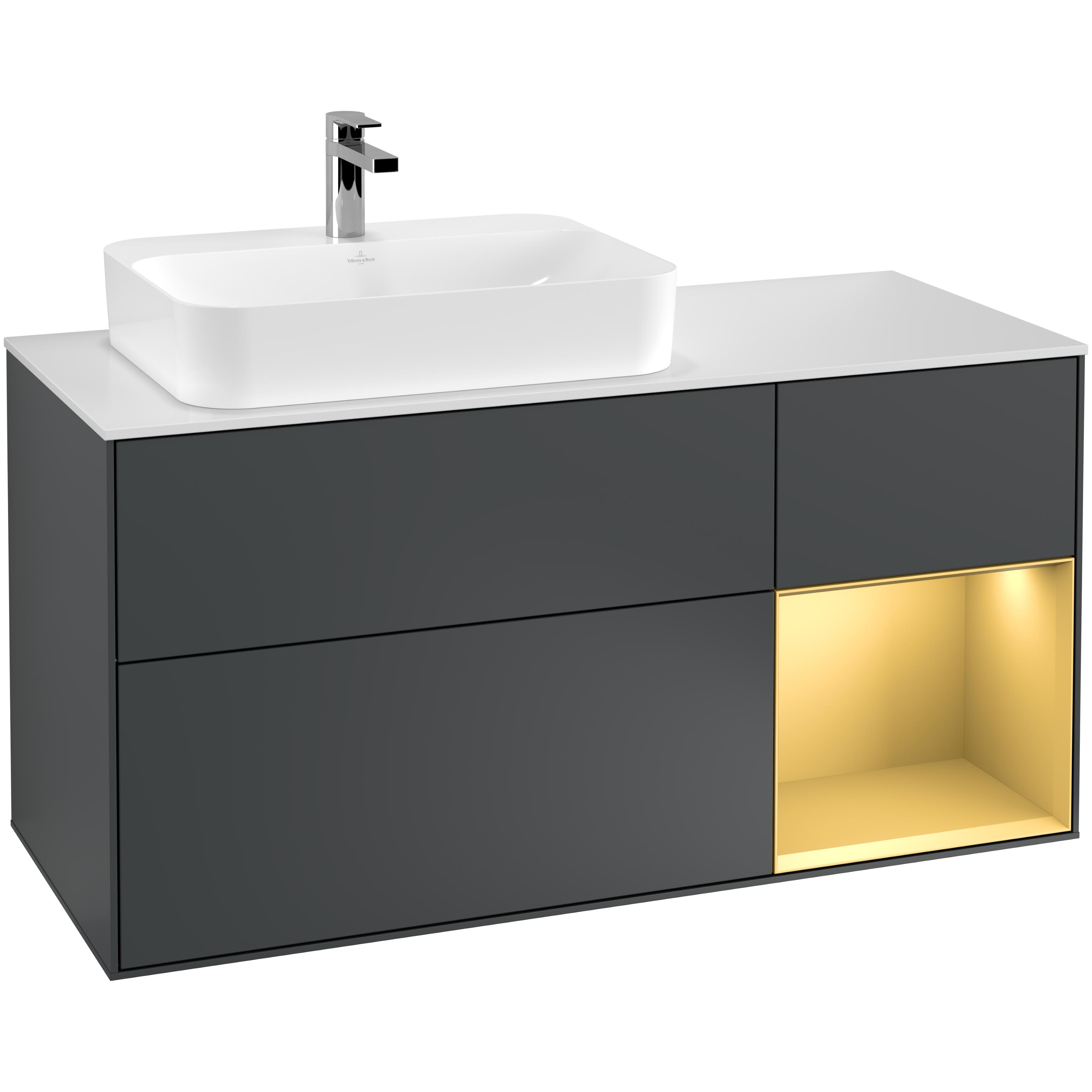 Tvättställsskåp Villeroy & Boch Finion med 3 Lådor Hylla och Bänkskiva för Ocentrerat Ytmonterat Tvättställ | badrum - badrumsmobler - tvattstallsskap-och-kommod | KakelKungen