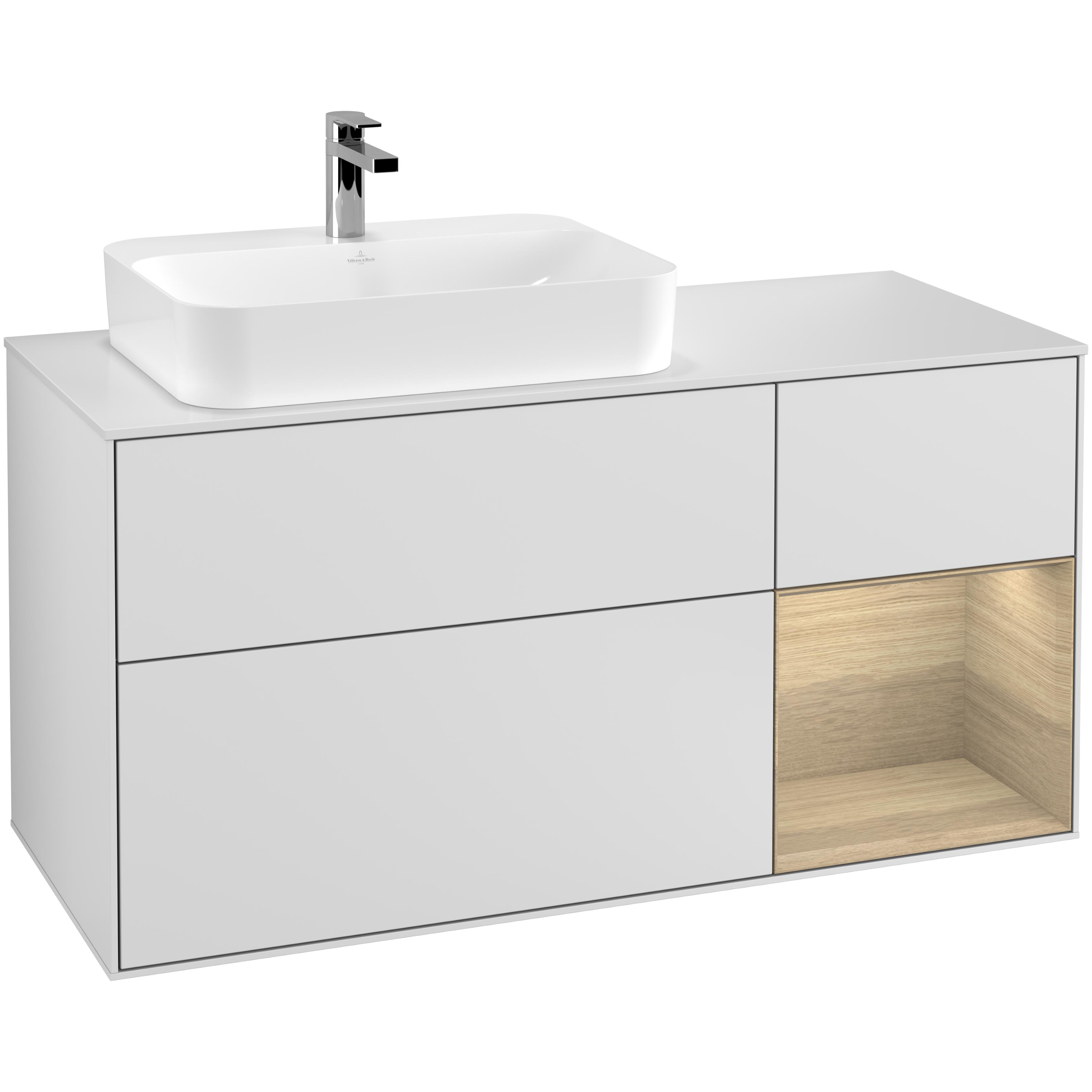 Tvättställsskåp Villeroy & Boch Finion med 3 Lådor Hylla och Bänkskiva för Ocentrerat Ytmonterat Tvättställ | badrum - badrumsmobler - tvattstallsskap-och-kommod | KakelKungen