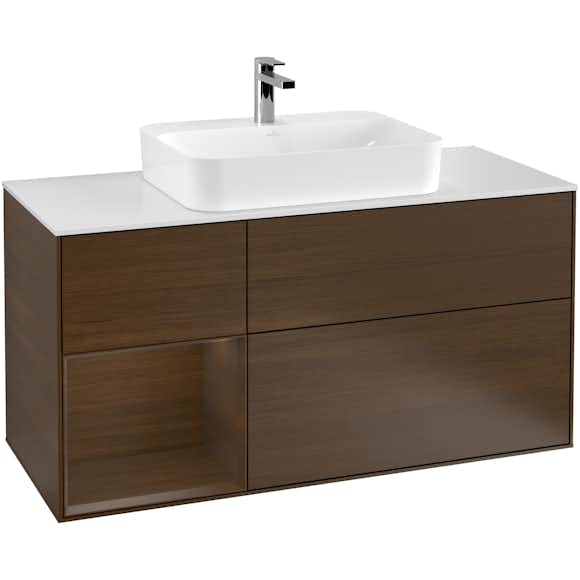 tvättställsskåp villeroy & boch finion med 3 lådor hylla och bänkskiva för ytmonterat tvättställ