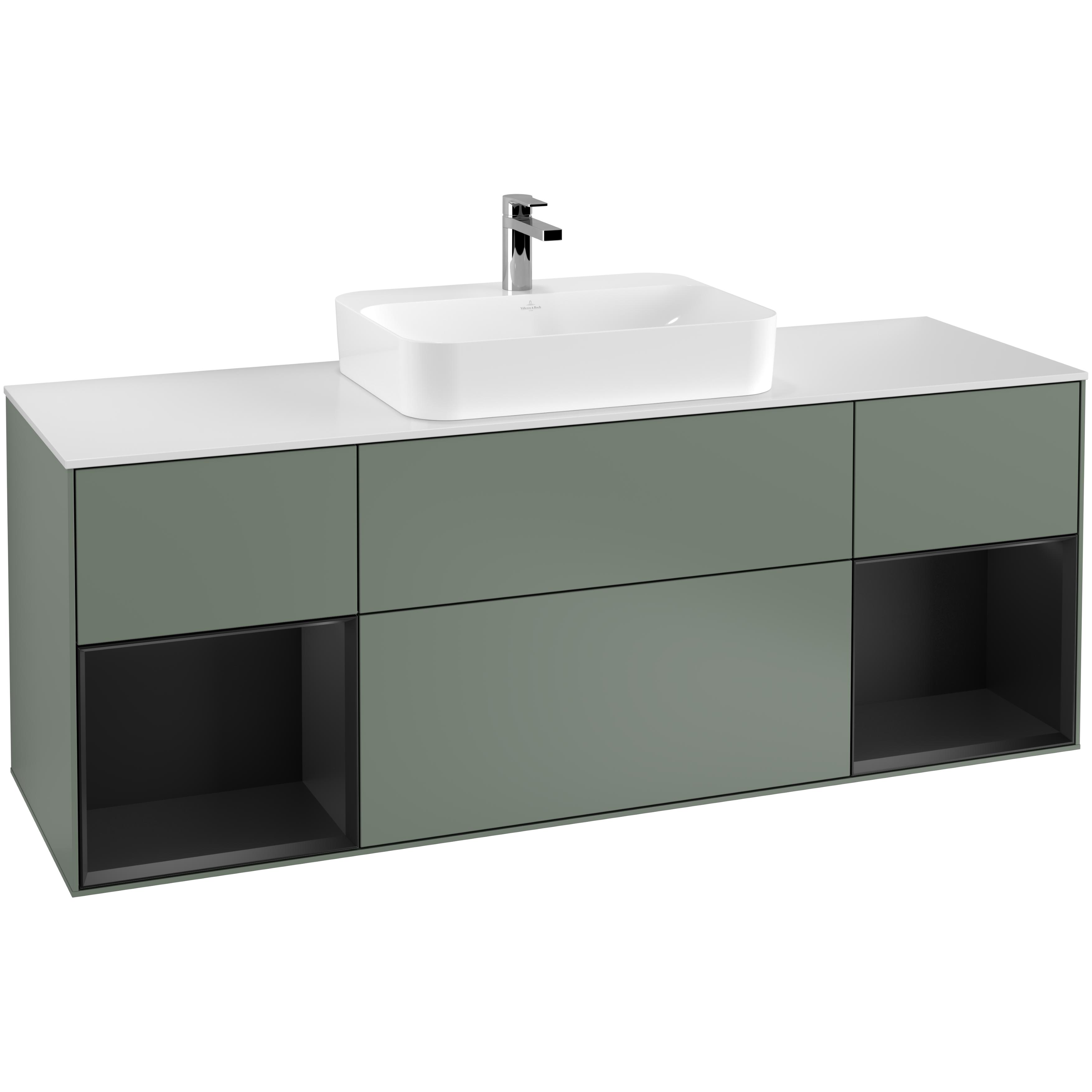 tvättställsskåp villeroy & boch finion med två hyllor och bänkskiva för ytmonterat tvättställ