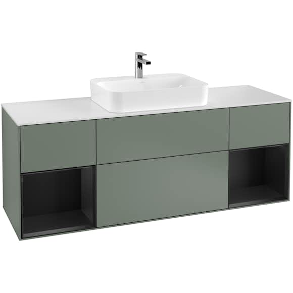 tvättställsskåp villeroy & boch finion med två hyllor och bänkskiva för ytmonterat tvättställ