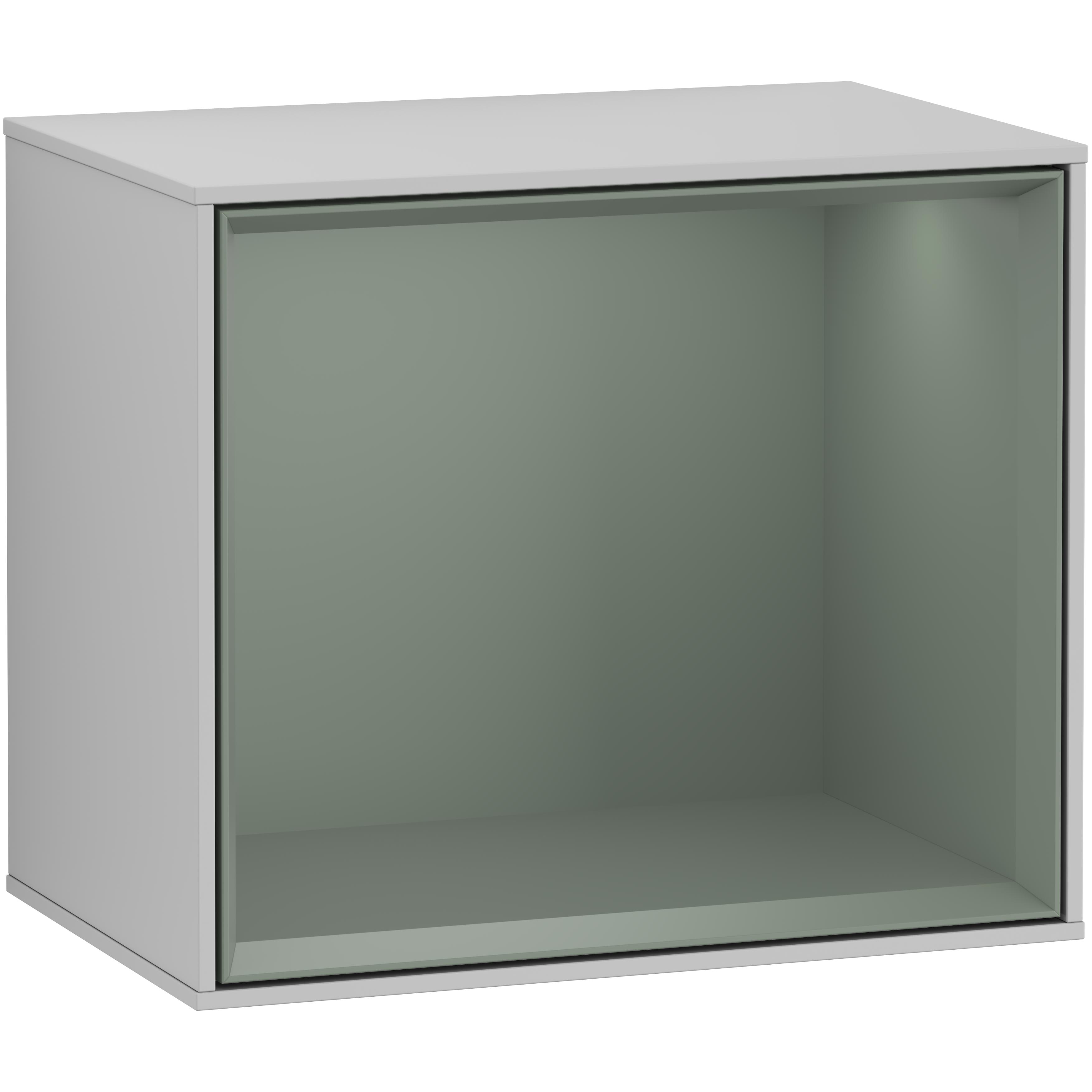 Badrumshylla Villeroy & Boch Finion 42 cm med Belysning Ljusgrå Mattlack, Oliv Mattlack, Med Väggbelysning, Med smartphoneladdare