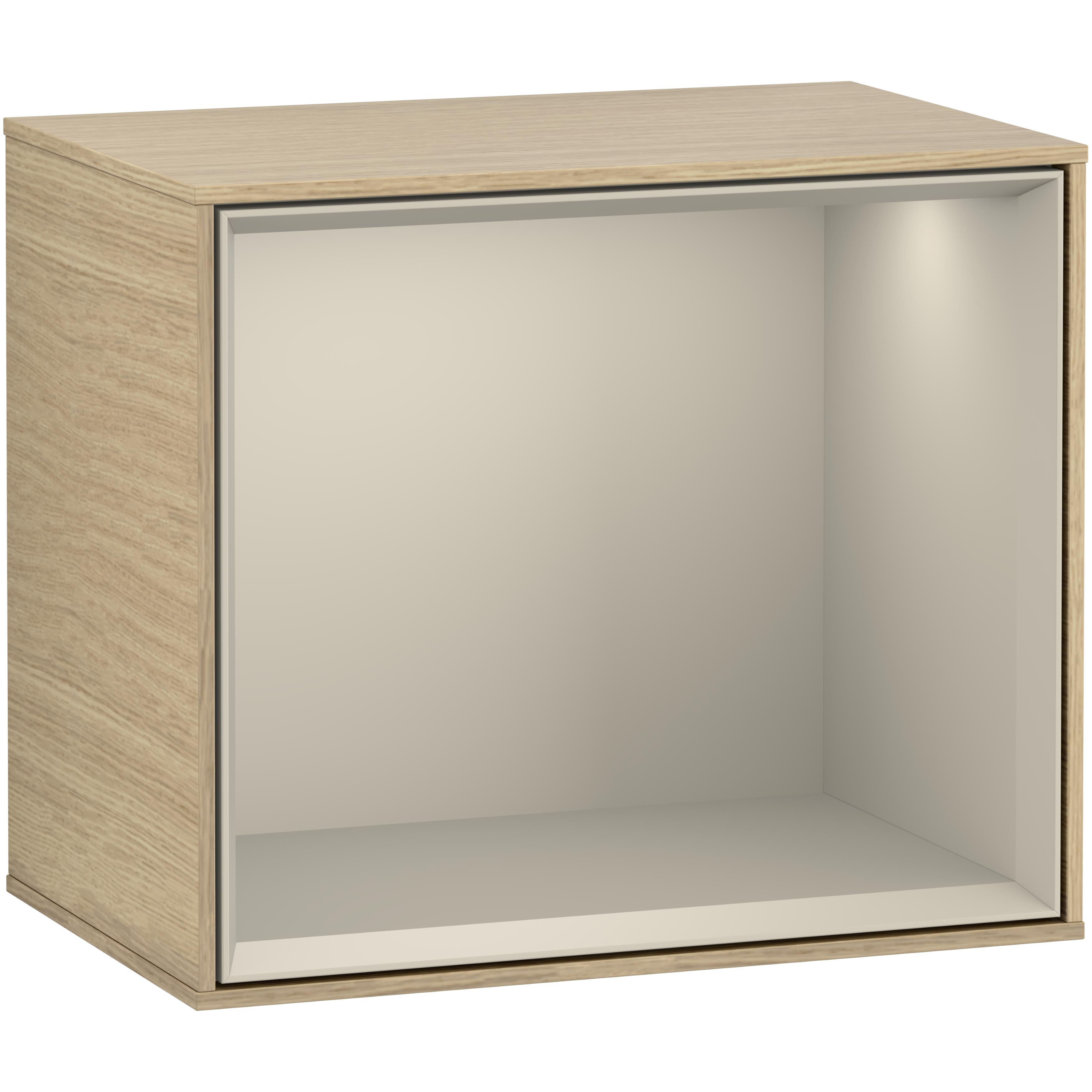 Badrumshylla Villeroy & Boch Finion 42 cm med Belysning Ekfanér, Sand Mattlack, Med Väggbelysning, Med smartphoneladdare