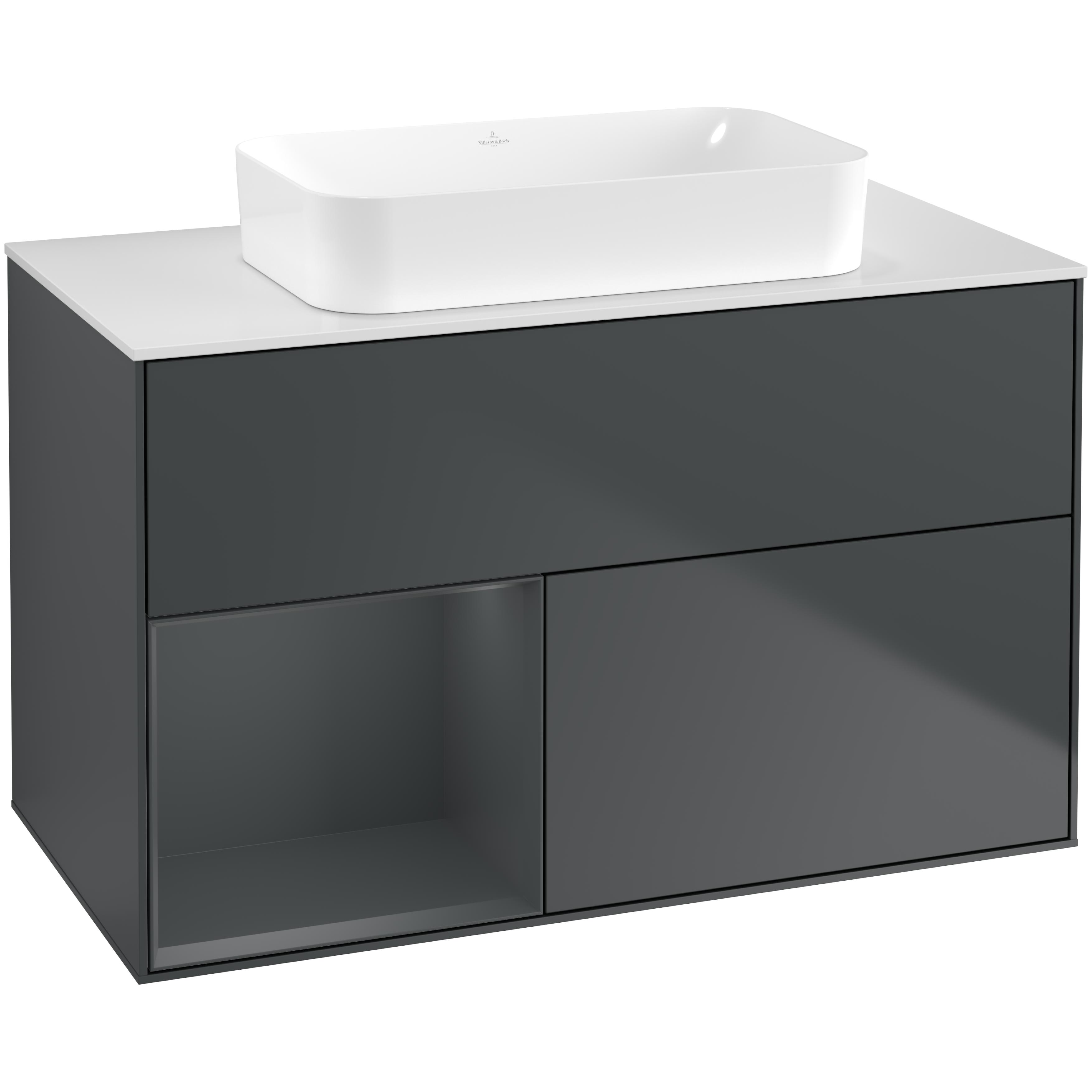 tvättställsskåp villeroy & boch finion med 2 lådor hylla och bänkskiva för fristående tvättställ