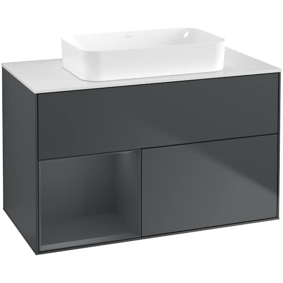 tvättställsskåp villeroy & boch finion med 2 lådor hylla och bänkskiva för fristående tvättställ