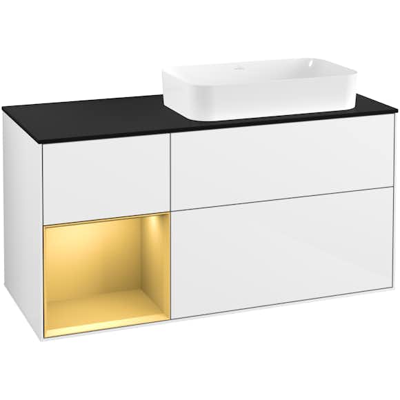 tvättställsskåp villeroy & boch finion med 3 lådor hylla och bänkskiva för ocentrerat fristående tvättställ