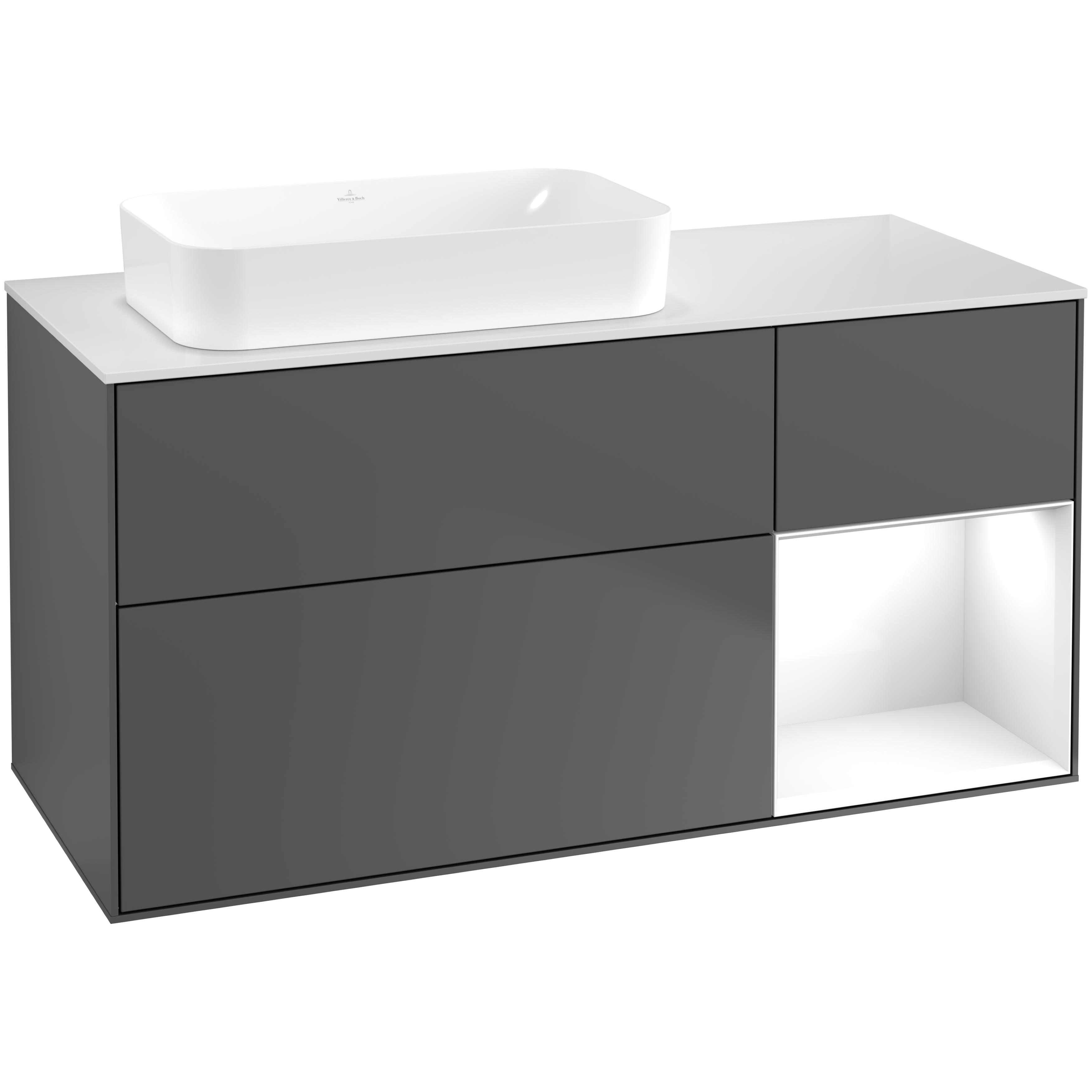 Tvättställsskåp Villeroy & Boch Finion med 3 Lådor Hylla och Bänkskiva för Ocentrerat Fristående Tvättställ | badrum - badrumsmobler - tvattstallsskap-och-kommod | KakelKungen