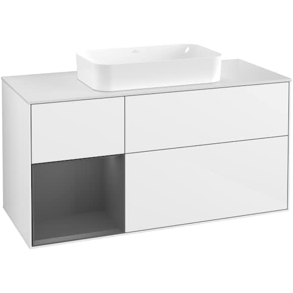 tvättställsskåp villeroy & boch finion med 3 lådor hylla och bänkskiva för fristående tvättställ