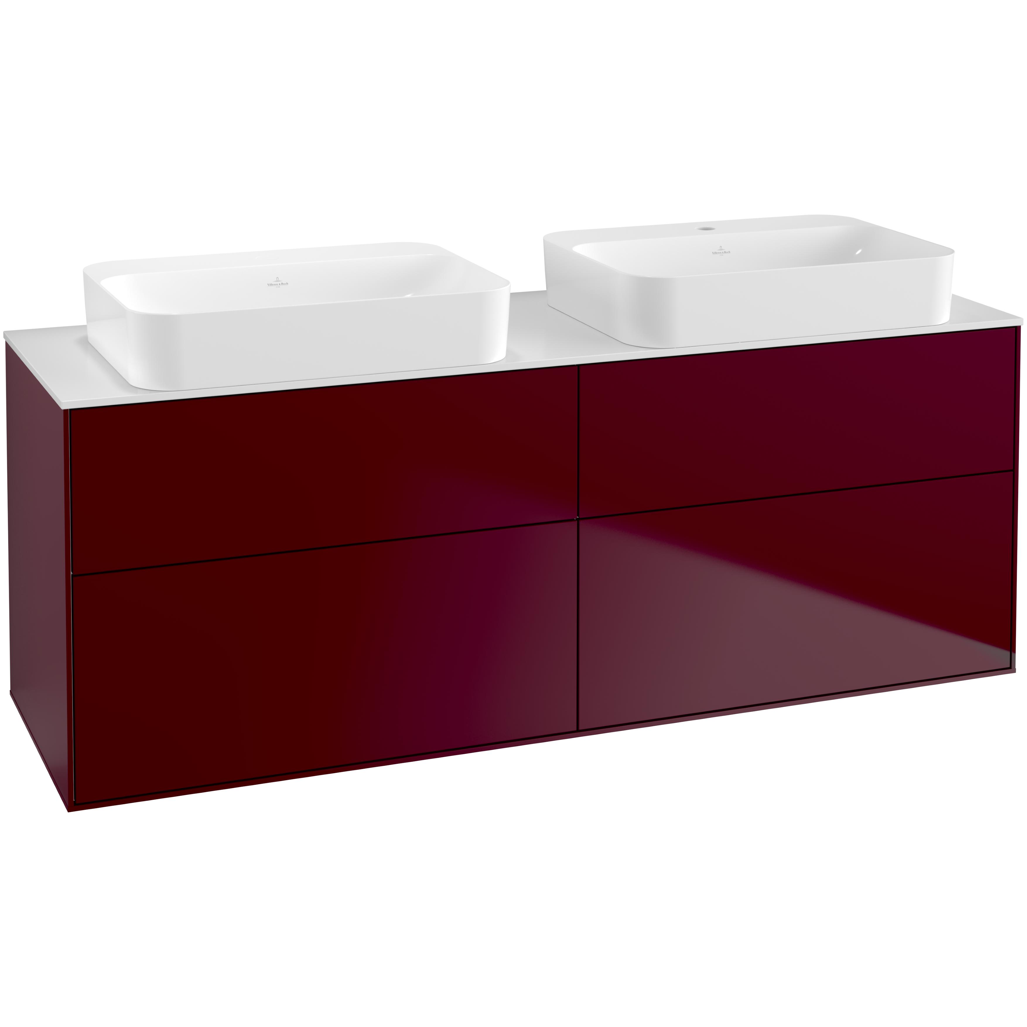 tvättställsskåp villeroy & boch finion med 4 lådor och bänkskiva för två fristående tvättställ