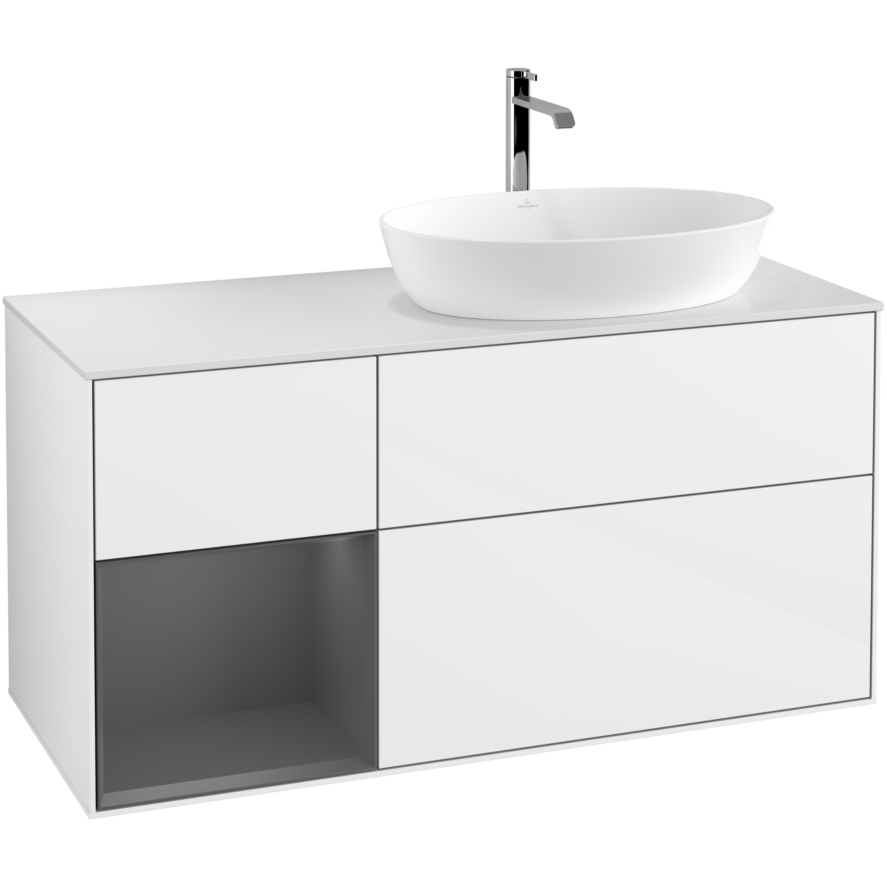 Tvättställsskåp Villeroy & Boch Finion med 3 Lådor Hylla och Bänkskiva för Ocentrerat Tvättställ från Artis & Collaro | badrum - badrumsmobler - tvattstallsskap-och-kommod | KakelKungen