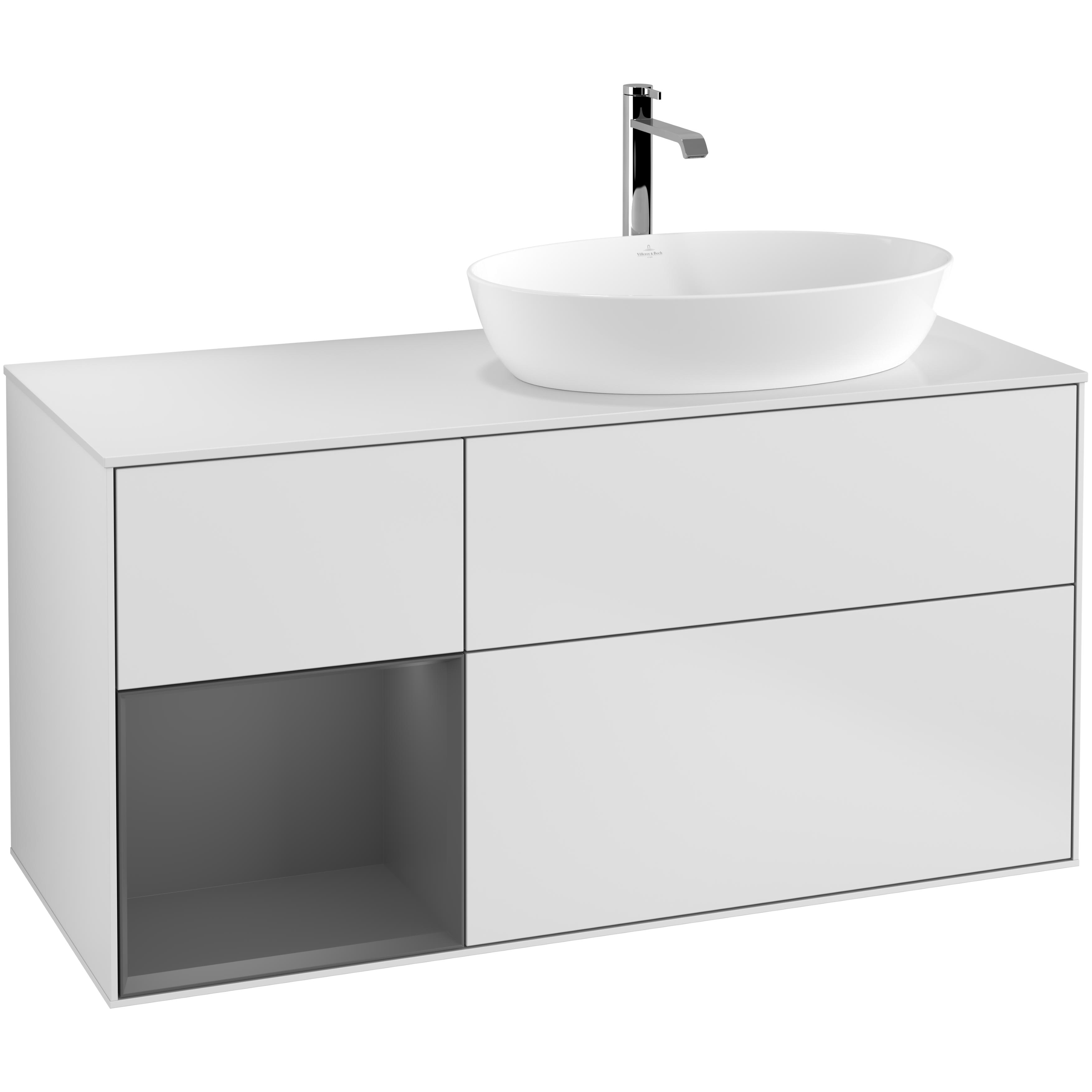 Tvättställsskåp Villeroy & Boch Finion med 3 Lådor Hylla och Bänkskiva för Ocentrerat Tvättställ från Artis & Collaro | badrum - badrumsmobler - tvattstallsskap-och-kommod | KakelKungen