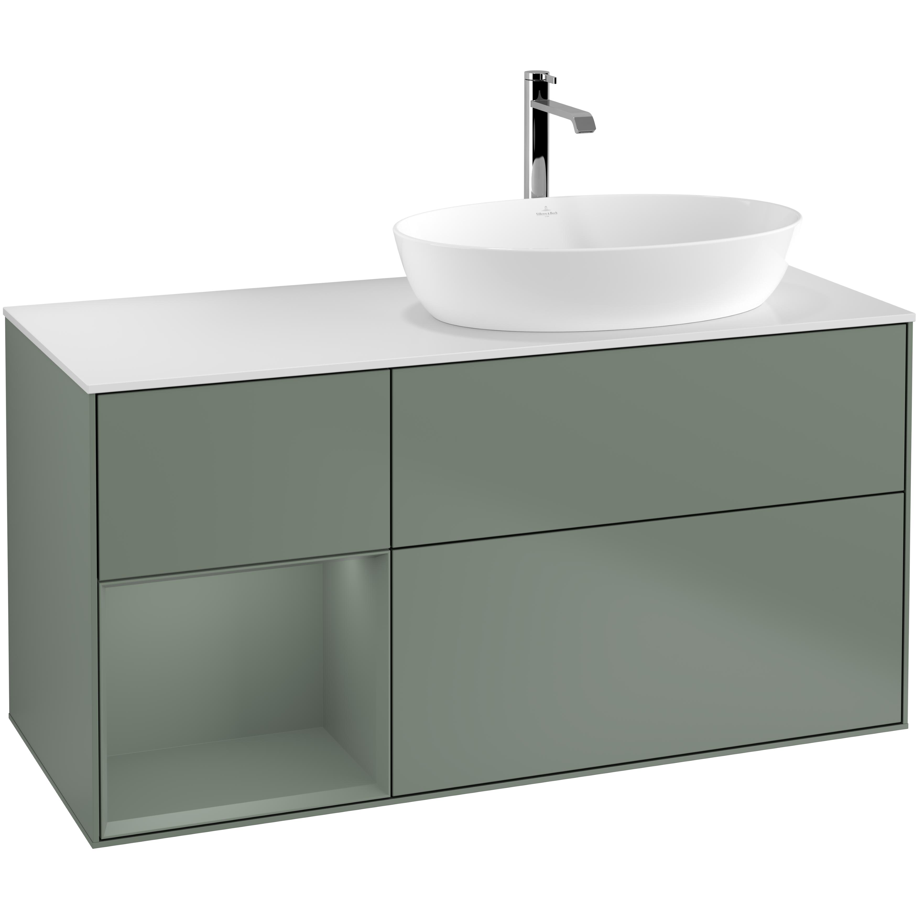 Tvättställsskåp Villeroy & Boch Finion med 3 Lådor Hylla och Bänkskiva för Ocentrerat Tvättställ från Artis & Collaro | badrum - badrumsmobler - tvattstallsskap-och-kommod | KakelKungen