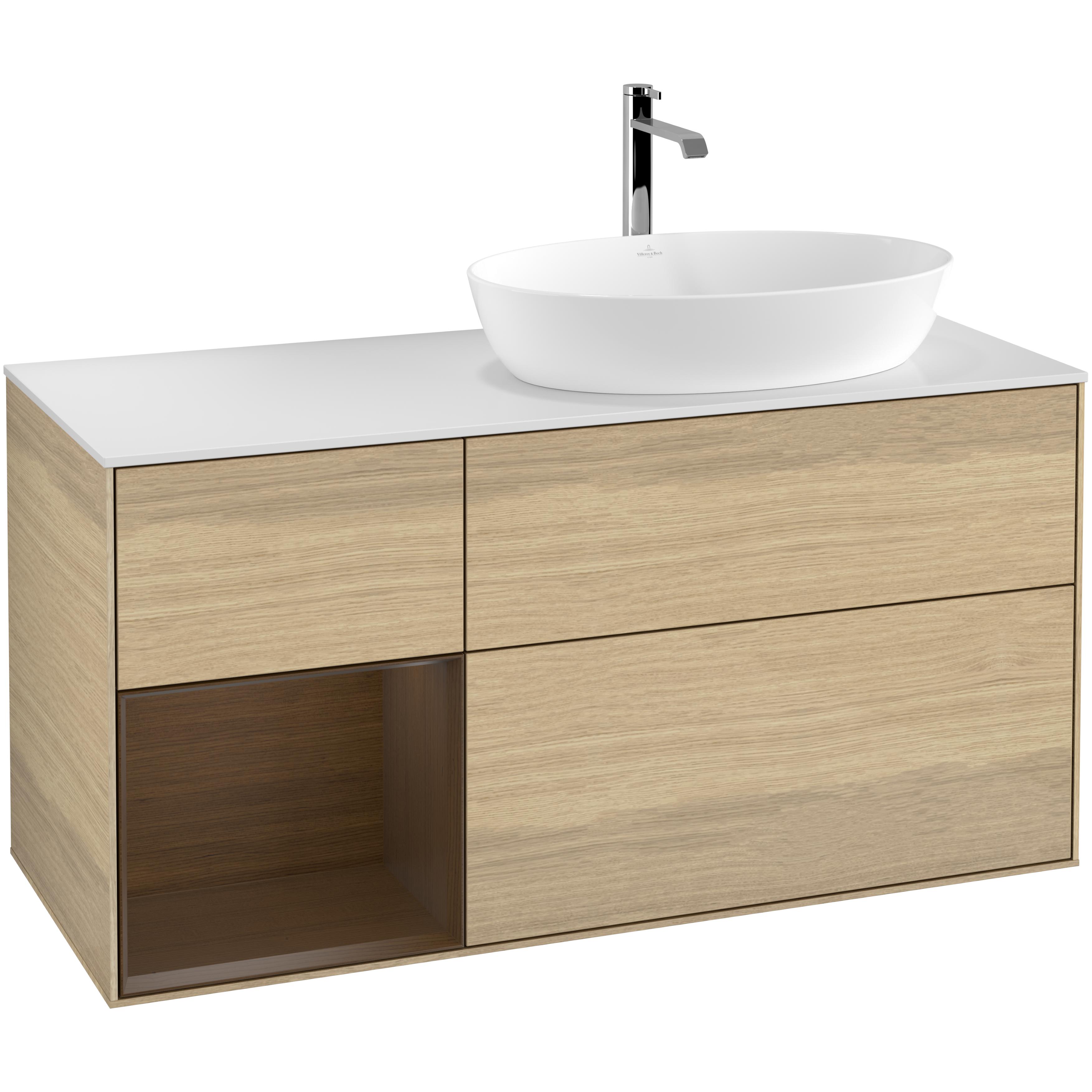 Tvättställsskåp Villeroy & Boch Finion med 3 Lådor Hylla och Bänkskiva för Ocentrerat Tvättställ från Artis & Collaro | badrum - badrumsmobler - tvattstallsskap-och-kommod | KakelKungen