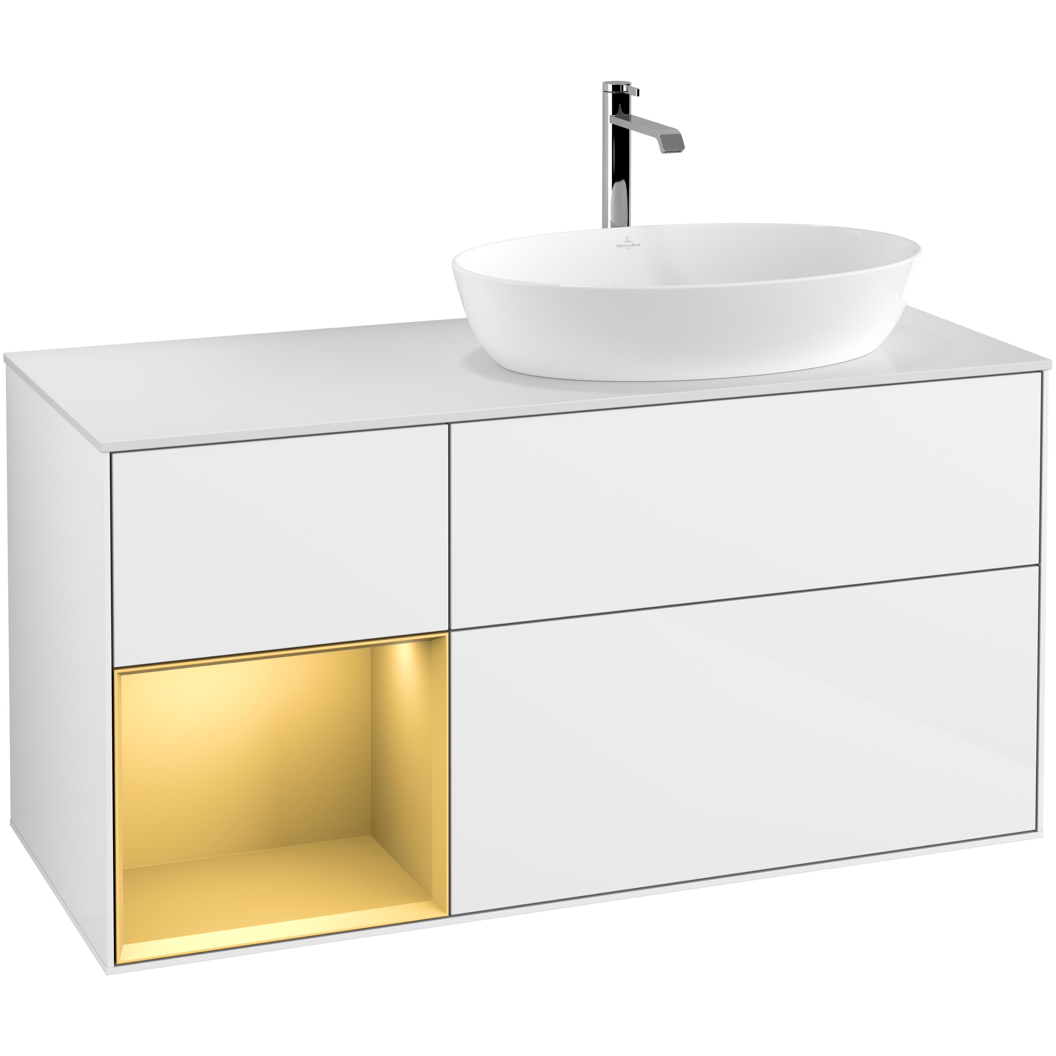 Tvättställsskåp Villeroy & Boch Finion med 3 Lådor Hylla och Bänkskiva för Ocentrerat Tvättställ från Artis & Collaro | badrum - badrumsmobler - tvattstallsskap-och-kommod | KakelKungen