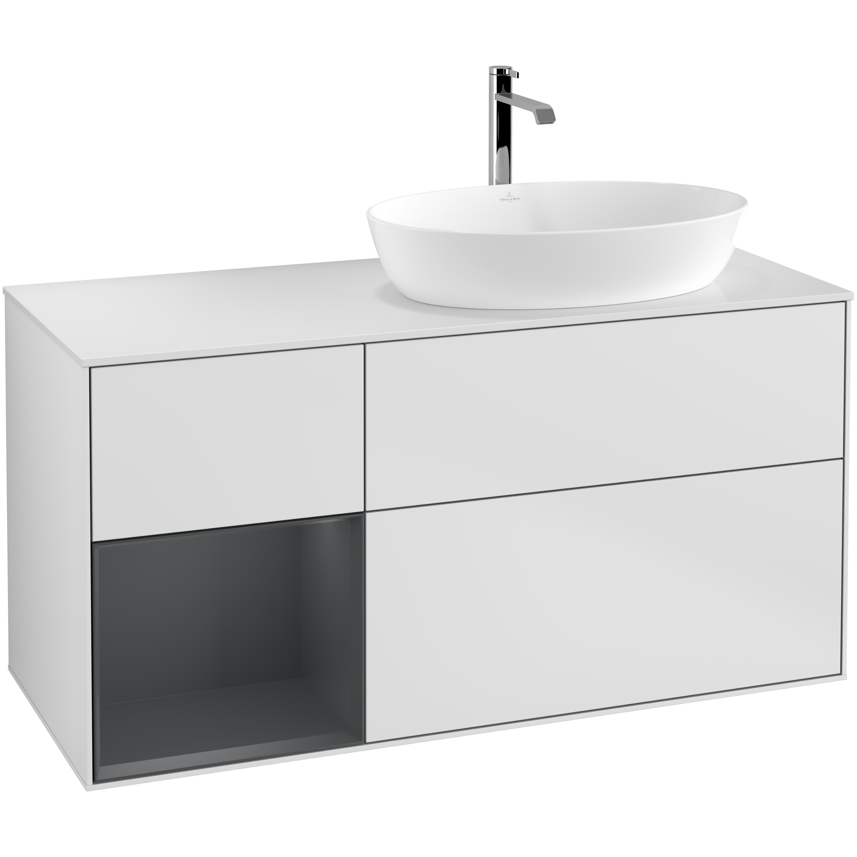 Tvättställsskåp Villeroy & Boch Finion med 3 Lådor Hylla och Bänkskiva för Ocentrerat Tvättställ från Artis & Collaro | badrum - badrumsmobler - tvattstallsskap-och-kommod | KakelKungen