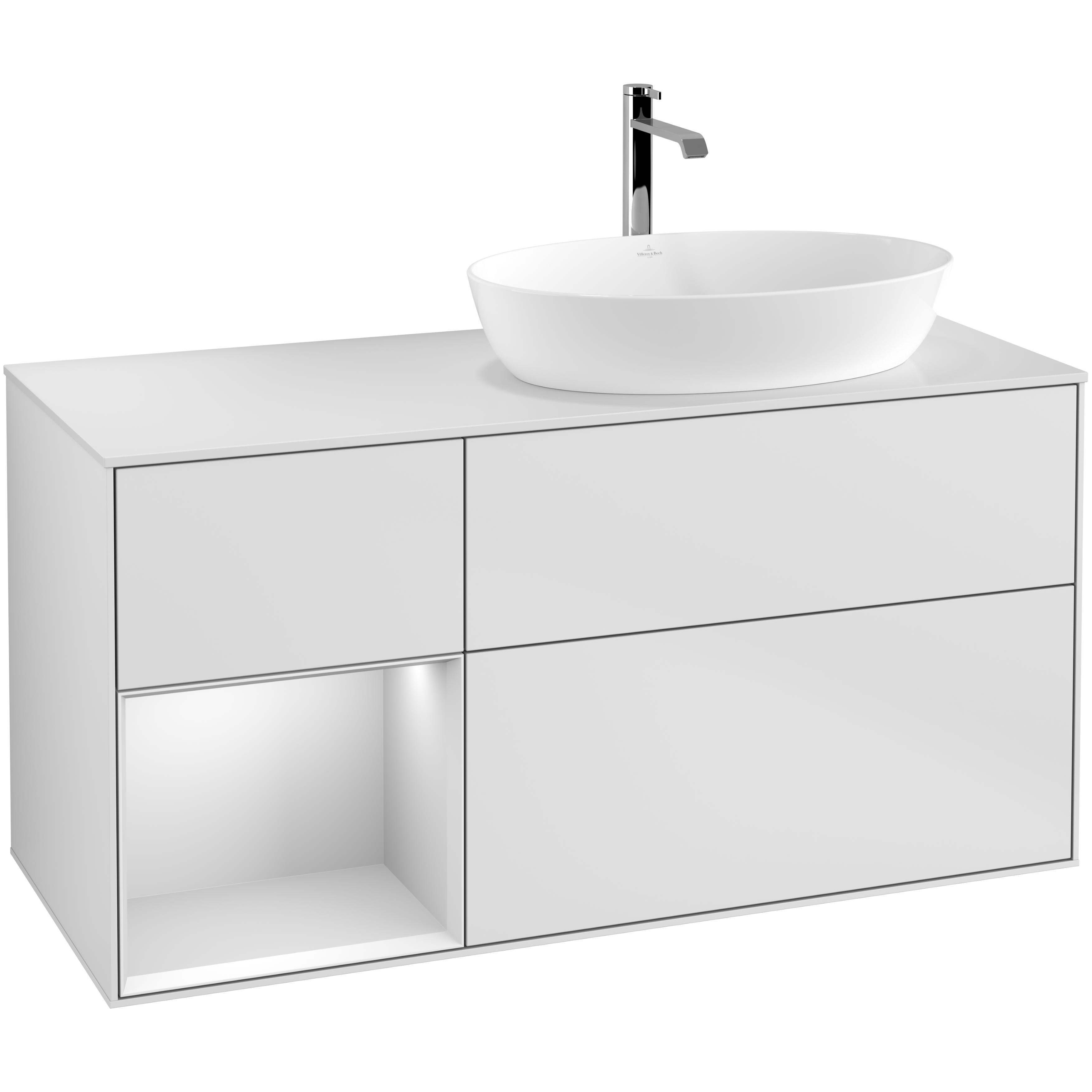 Tvättställsskåp Villeroy & Boch Finion med 3 Lådor Hylla och Bänkskiva för Ocentrerat Tvättställ från Artis & Collaro | badrum - badrumsmobler - tvattstallsskap-och-kommod | KakelKungen