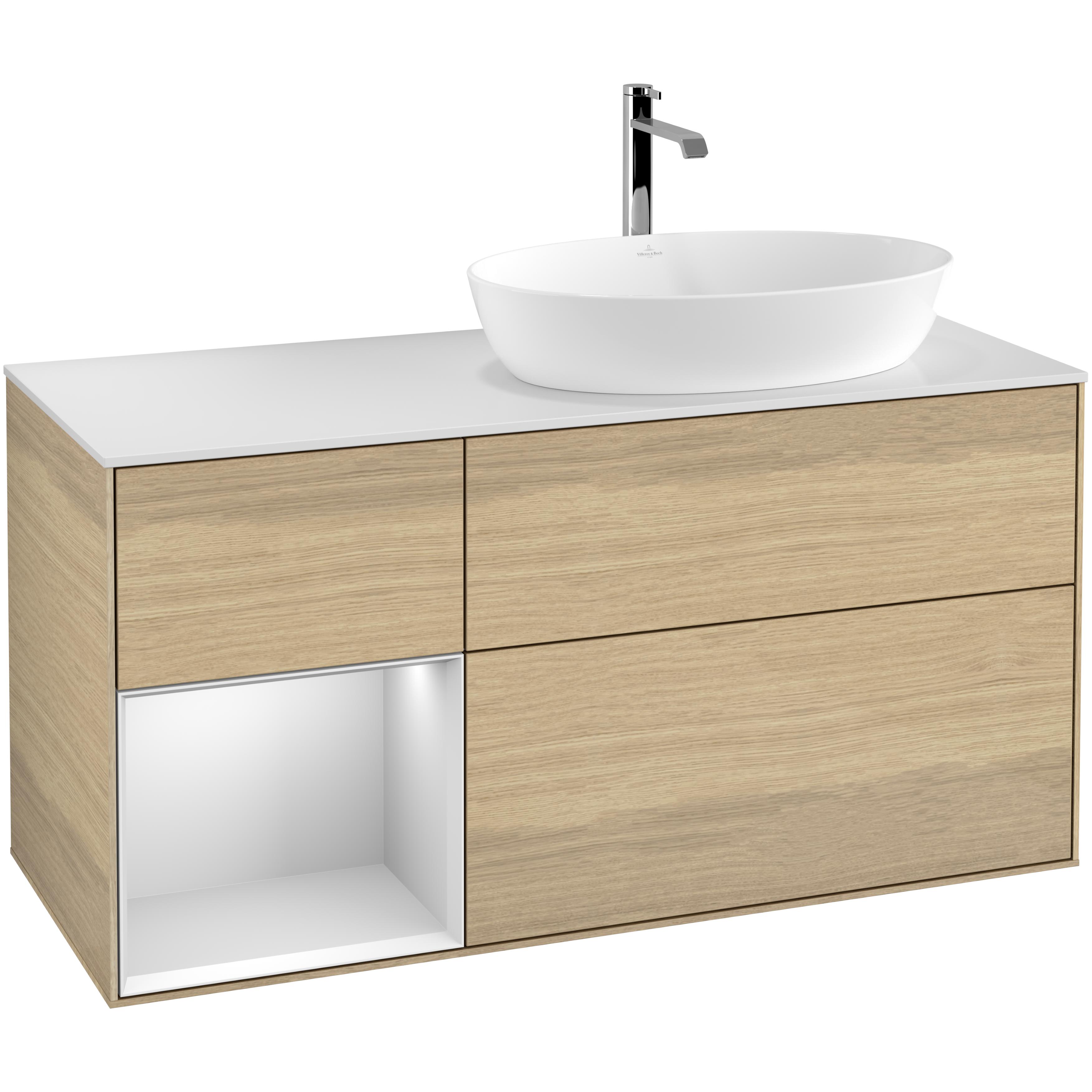 Tvättställsskåp Villeroy & Boch Finion med 3 Lådor Hylla och Bänkskiva för Ocentrerat Tvättställ från Artis & Collaro | badrum - badrumsmobler - tvattstallsskap-och-kommod | KakelKungen