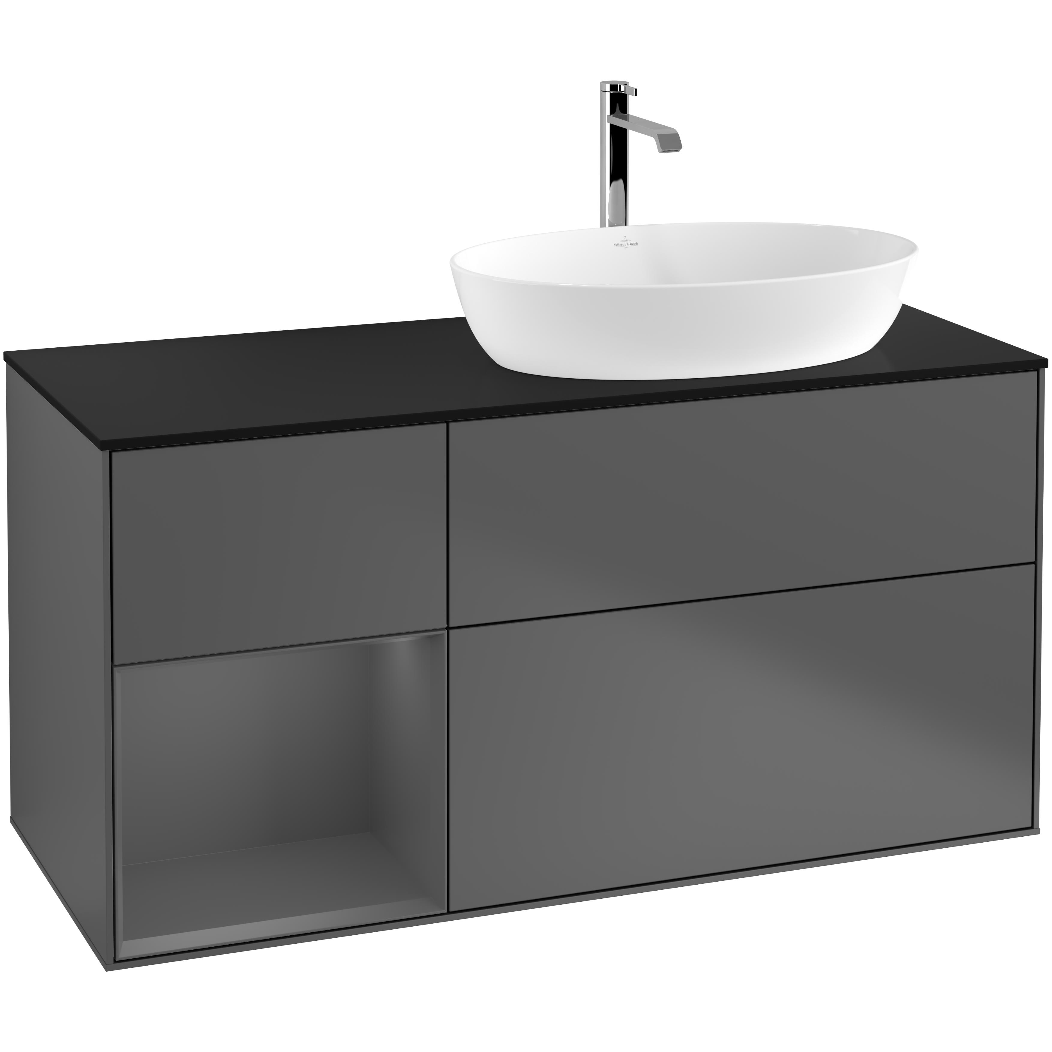 tvättställsskåp villeroy & boch finion med 3 lådor hylla och bänkskiva för ocentrerat tvättställ från artis & collaro