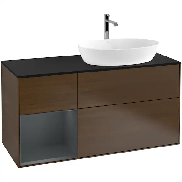 tvättställsskåp villeroy & boch finion med 3 lådor hylla och bänkskiva för ocentrerat tvättställ från artis & collaro