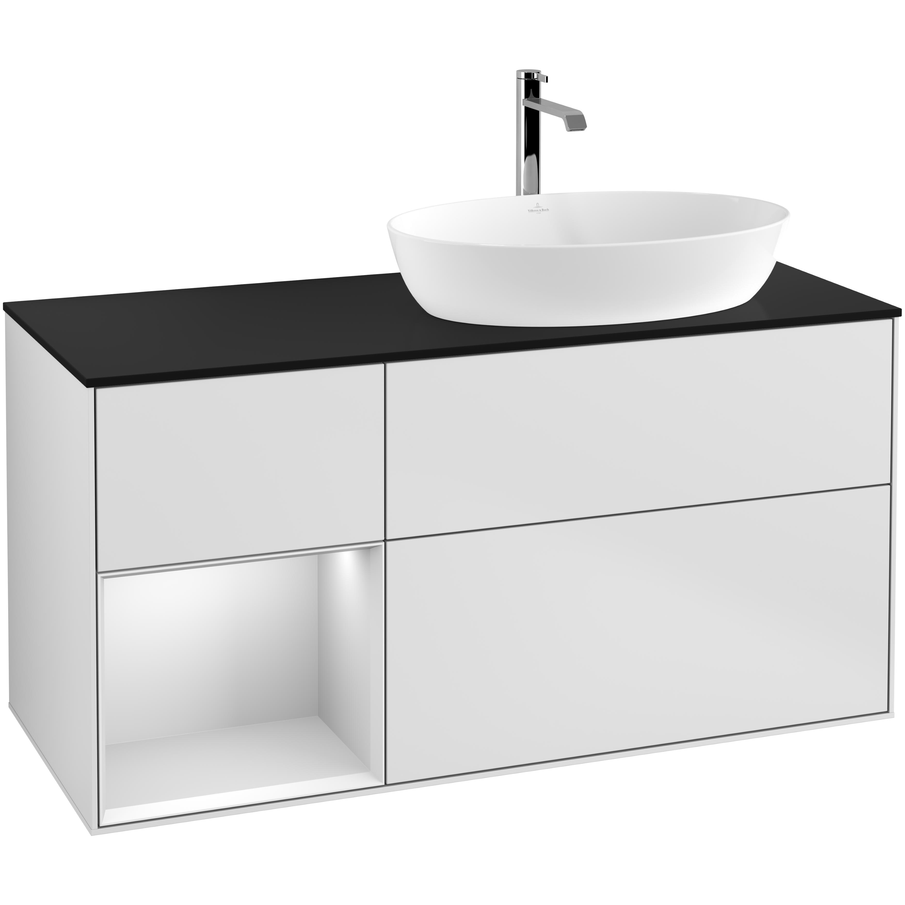 Tvättställsskåp Villeroy & Boch Finion med 3 Lådor Hylla och Bänkskiva för Ocentrerat Tvättställ från Artis & Collaro | badrum - badrumsmobler - tvattstallsskap-och-kommod | KakelKungen