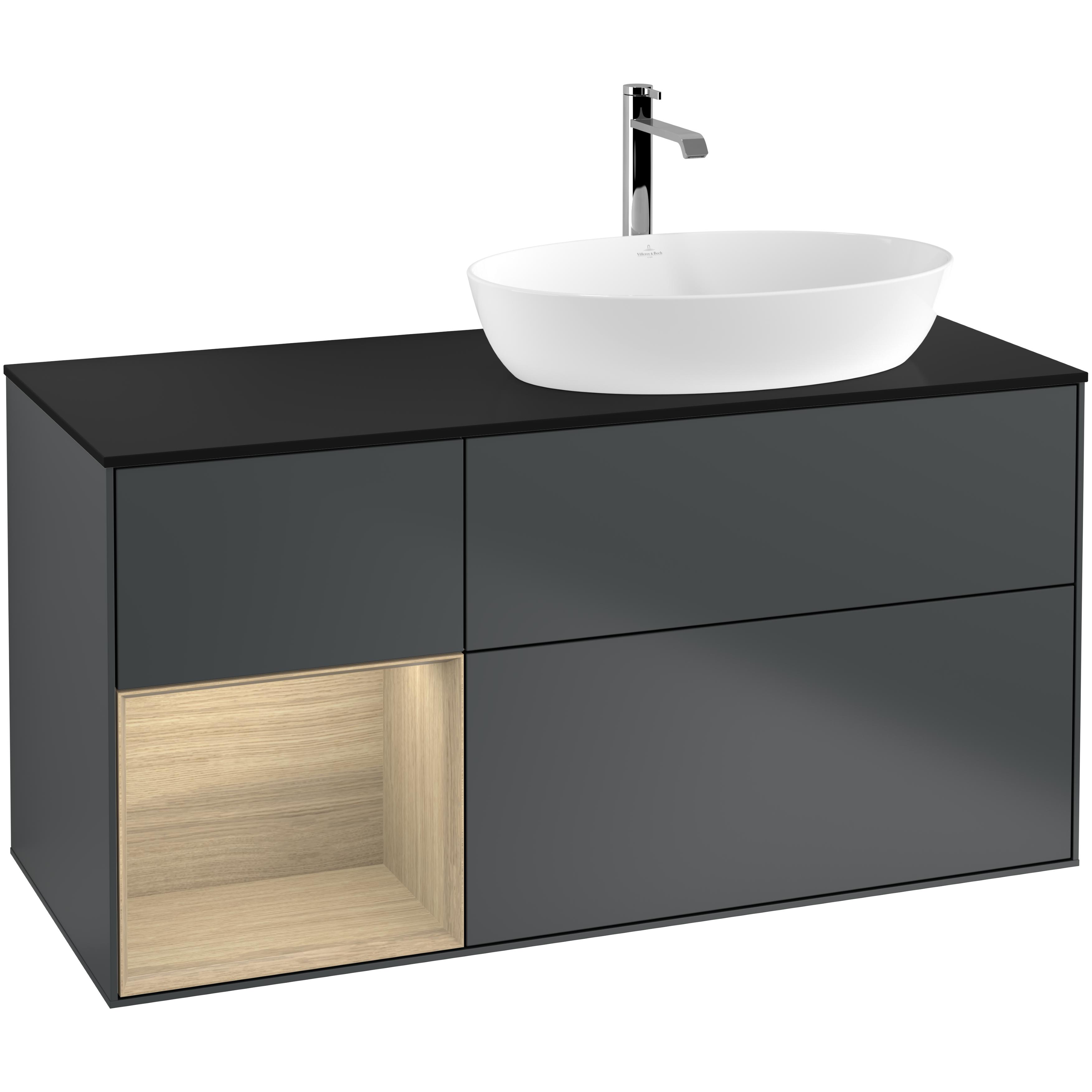 Tvättställsskåp Villeroy & Boch Finion med 3 Lådor Hylla och Bänkskiva för Ocentrerat Tvättställ från Artis & Collaro | badrum - badrumsmobler - tvattstallsskap-och-kommod | KakelKungen