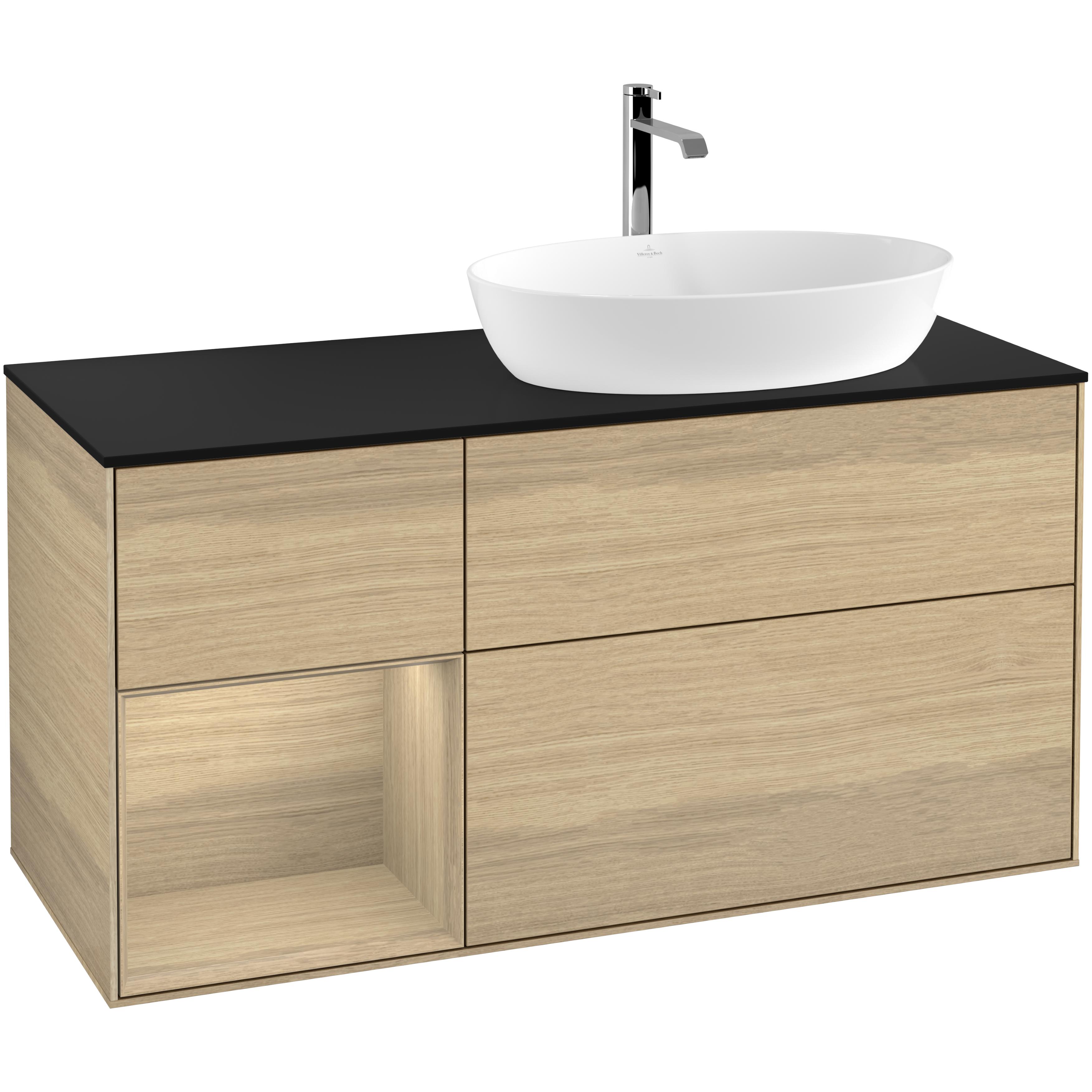 tvättställsskåp villeroy & boch finion med 3 lådor hylla och bänkskiva för ocentrerat tvättställ från artis & collaro