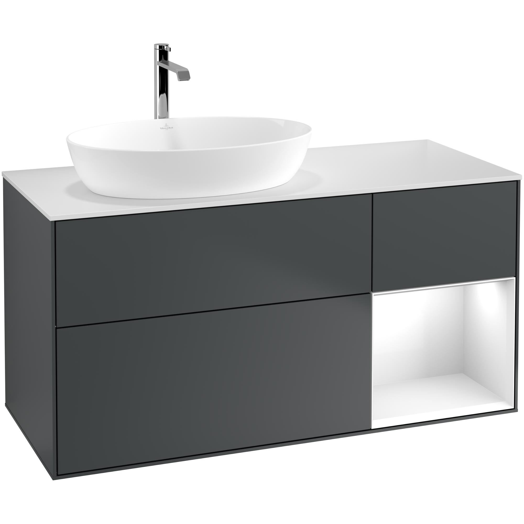 Tvättställsskåp Villeroy & Boch Finion med 3 Lådor Hylla och Bänkskiva för Ocentrerat Tvättställ från Artis & Collaro | badrum - badrumsmobler - tvattstallsskap-och-kommod | KakelKungen