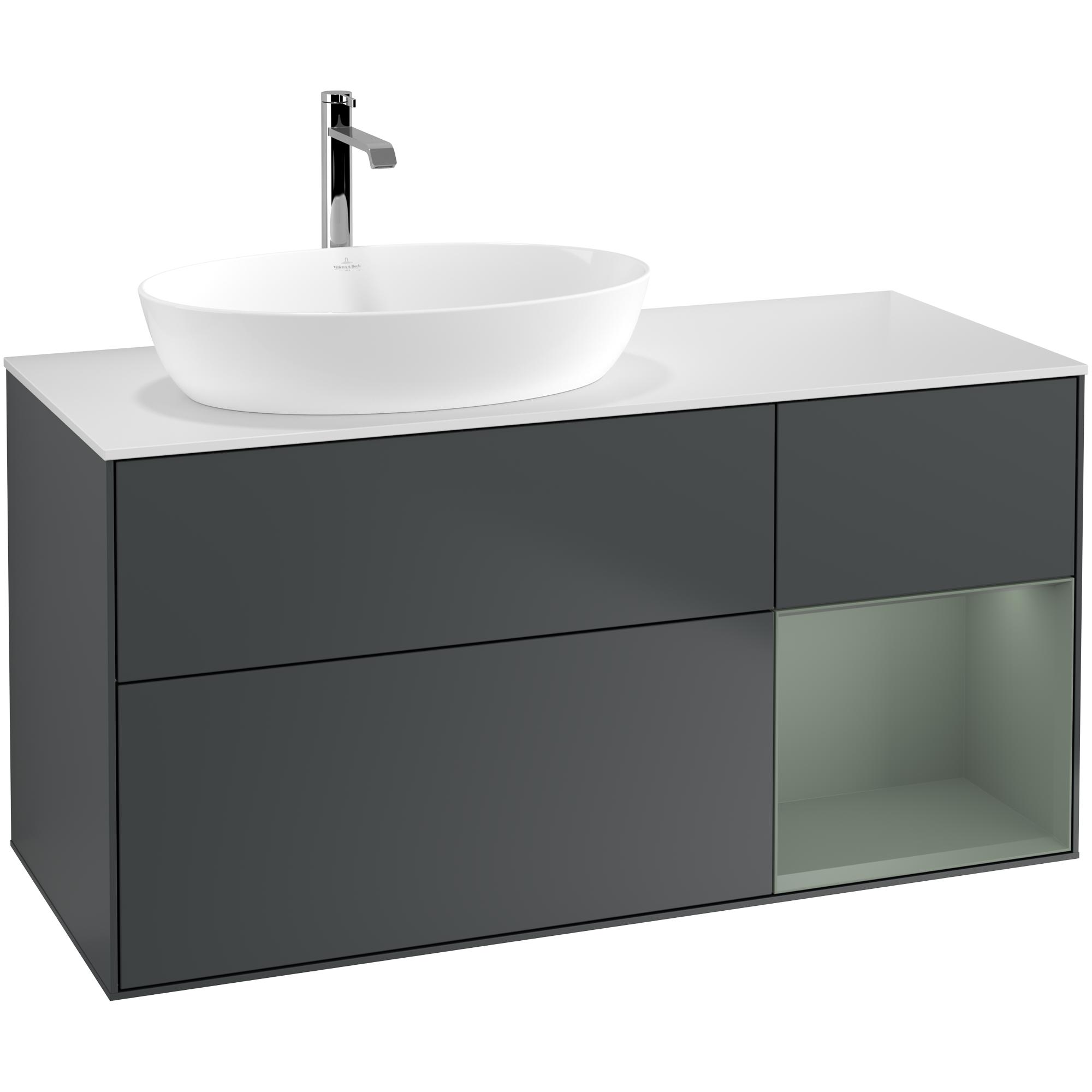 Tvättställsskåp Villeroy & Boch Finion med 3 Lådor Hylla och Bänkskiva för Ocentrerat Tvättställ från Artis & Collaro | badrum - badrumsmobler - tvattstallsskap-och-kommod | KakelKungen