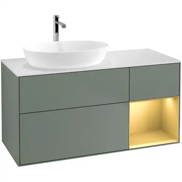 tvättställsskåp villeroy & boch finion med 3 lådor hylla och bänkskiva för ocentrerat tvättställ från artis & collaro