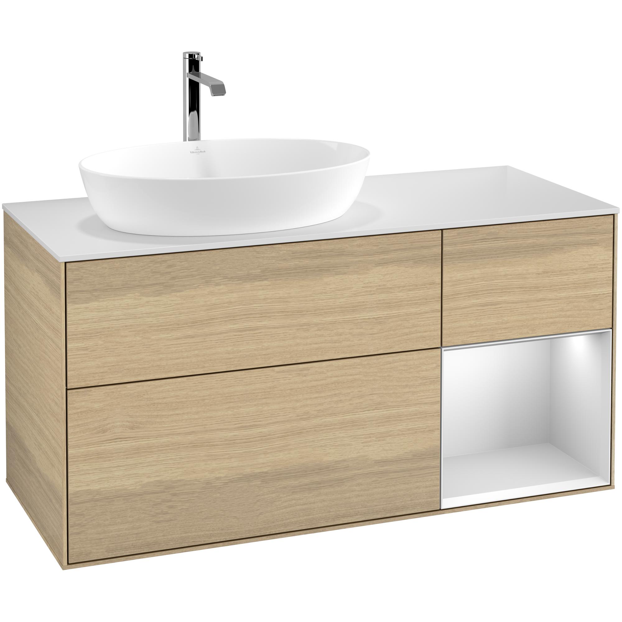 Tvättställsskåp Villeroy & Boch Finion med 3 Lådor Hylla och Bänkskiva för Ocentrerat Tvättställ från Artis & Collaro | badrum - badrumsmobler - tvattstallsskap-och-kommod | KakelKungen