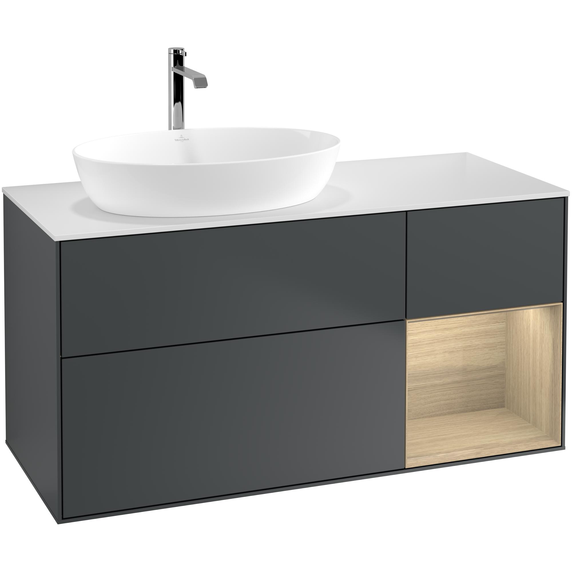 Tvättställsskåp Villeroy & Boch Finion med 3 Lådor Hylla och Bänkskiva för Ocentrerat Tvättställ från Artis & Collaro | badrum - badrumsmobler - tvattstallsskap-och-kommod | KakelKungen