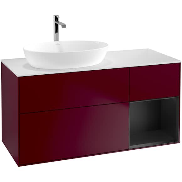 tvättställsskåp villeroy & boch finion med 3 lådor hylla och bänkskiva för ocentrerat tvättställ från artis & collaro