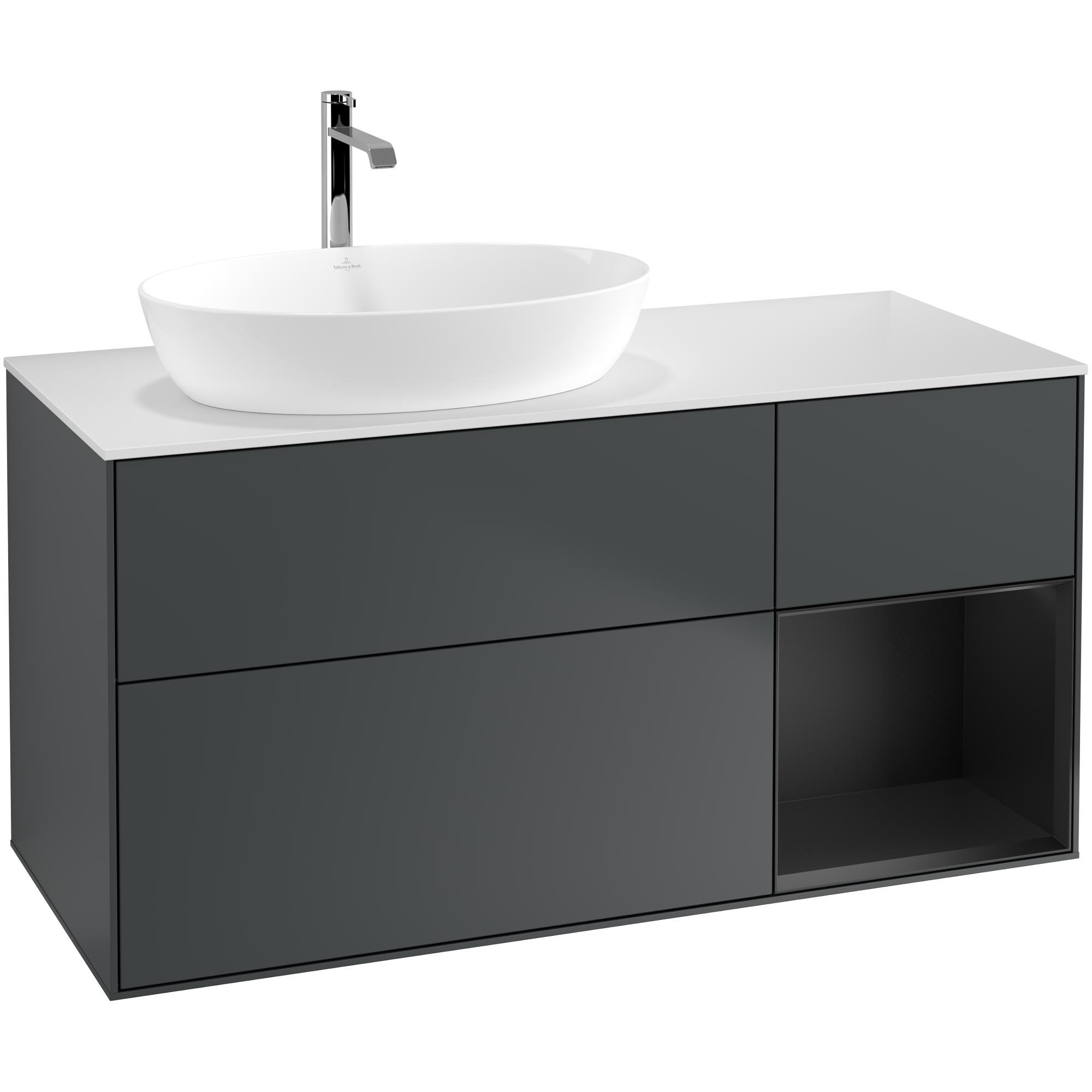 Tvättställsskåp Villeroy & Boch Finion med 3 Lådor Hylla och Bänkskiva för Ocentrerat Tvättställ från Artis & Collaro | badrum - badrumsmobler - tvattstallsskap-och-kommod | KakelKungen