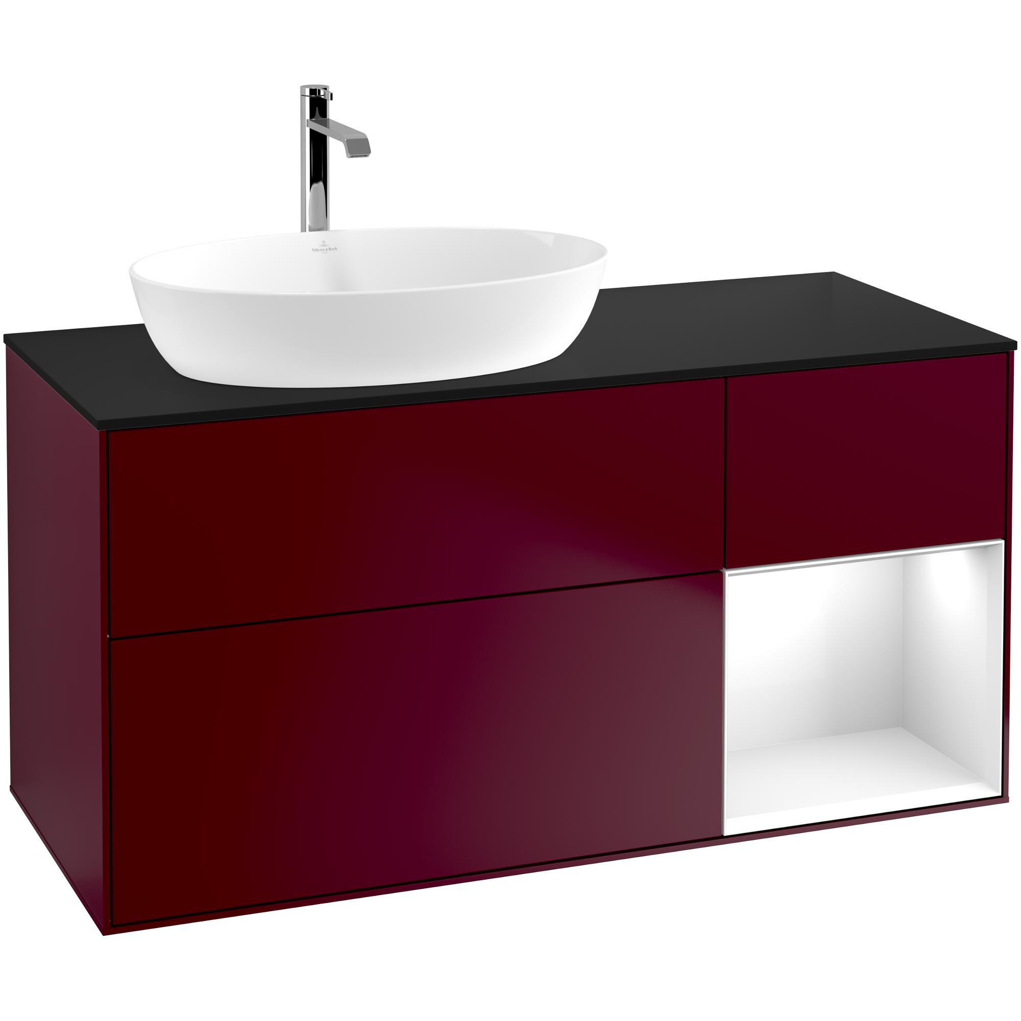 tvättställsskåp villeroy & boch finion med 3 lådor hylla och bänkskiva för ocentrerat tvättställ från artis & collaro