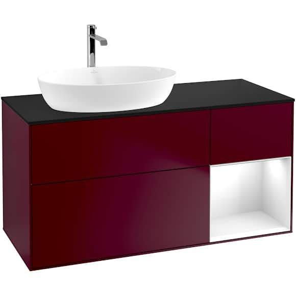 tvättställsskåp villeroy & boch finion med 3 lådor hylla och bänkskiva för ocentrerat tvättställ från artis & collaro