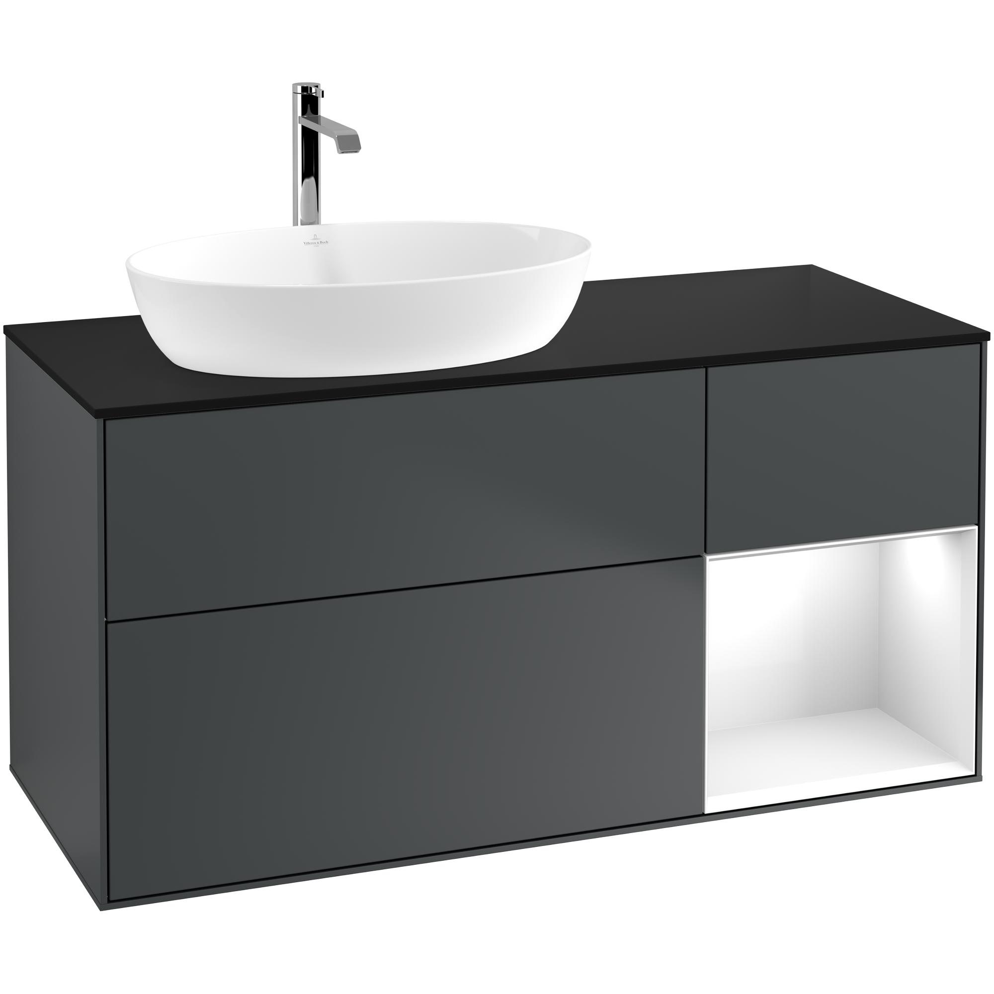 Tvättställsskåp Villeroy & Boch Finion med 3 Lådor Hylla och Bänkskiva för Ocentrerat Tvättställ från Artis & Collaro | badrum - badrumsmobler - tvattstallsskap-och-kommod | KakelKungen