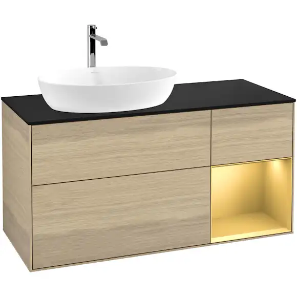 tvättställsskåp villeroy & boch finion med 3 lådor hylla och bänkskiva för ocentrerat tvättställ från artis & collaro