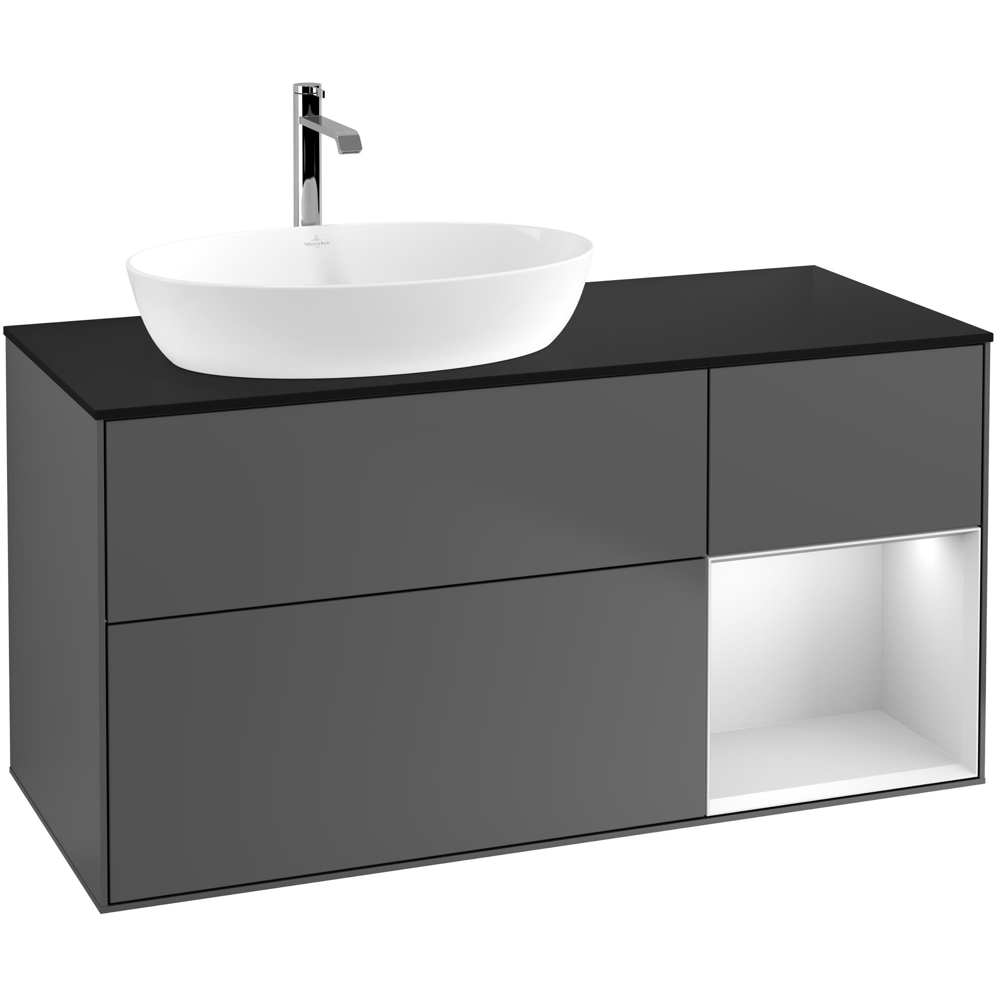 Tvättställsskåp Villeroy & Boch Finion med 3 Lådor Hylla och Bänkskiva för Ocentrerat Tvättställ från Artis & Collaro | badrum - badrumsmobler - tvattstallsskap-och-kommod | KakelKungen