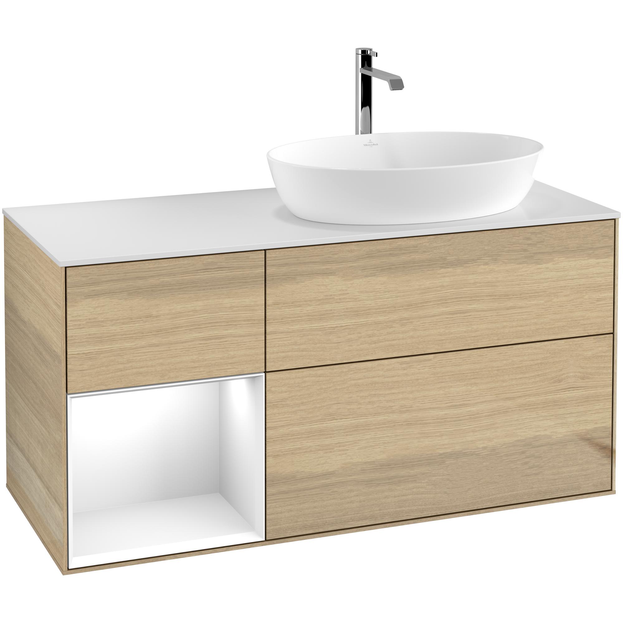 Tvättställsskåp Villeroy & Boch Finion med 3 Lådor Hylla och Bänkskiva för Ocentrerat Tvättställ från Artis & Collaro | badrum - badrumsmobler - tvattstallsskap-och-kommod | KakelKungen