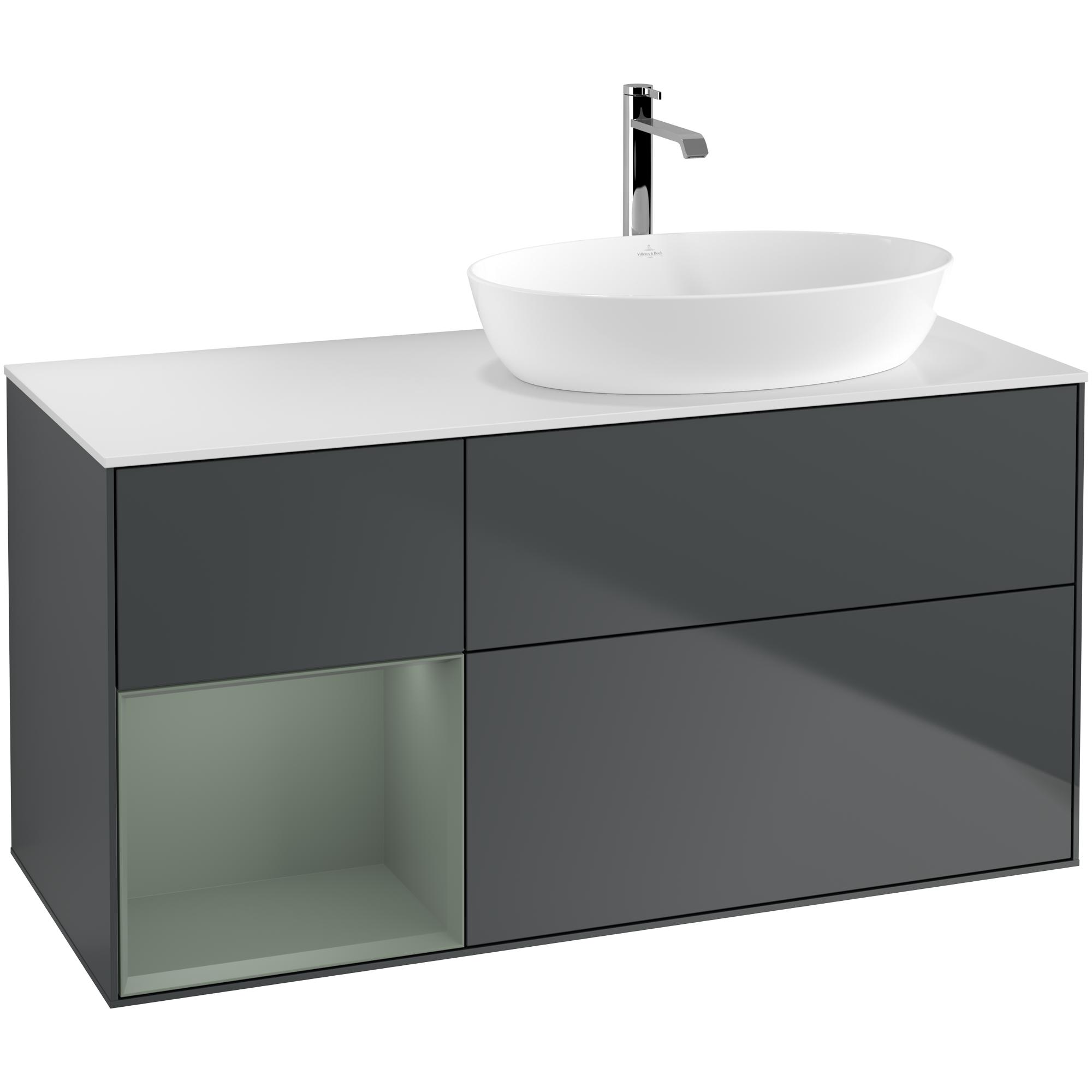 Tvättställsskåp Villeroy & Boch Finion med 3 Lådor Hylla och Bänkskiva för Ocentrerat Tvättställ från Artis & Collaro | badrum - badrumsmobler - tvattstallsskap-och-kommod | KakelKungen