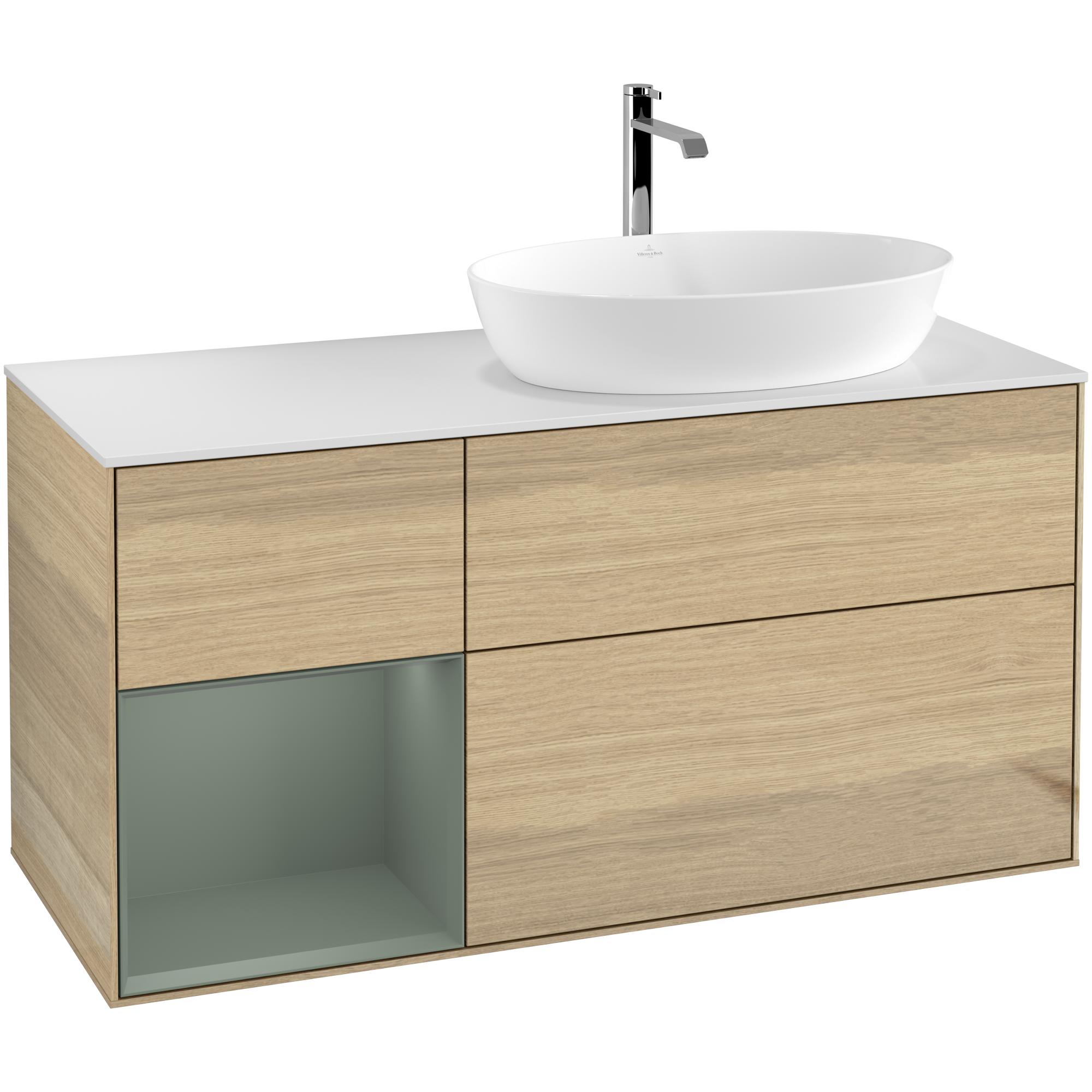 Tvättställsskåp Villeroy & Boch Finion med 3 Lådor Hylla och Bänkskiva för Ocentrerat Tvättställ från Artis & Collaro | badrum - badrumsmobler - tvattstallsskap-och-kommod | KakelKungen