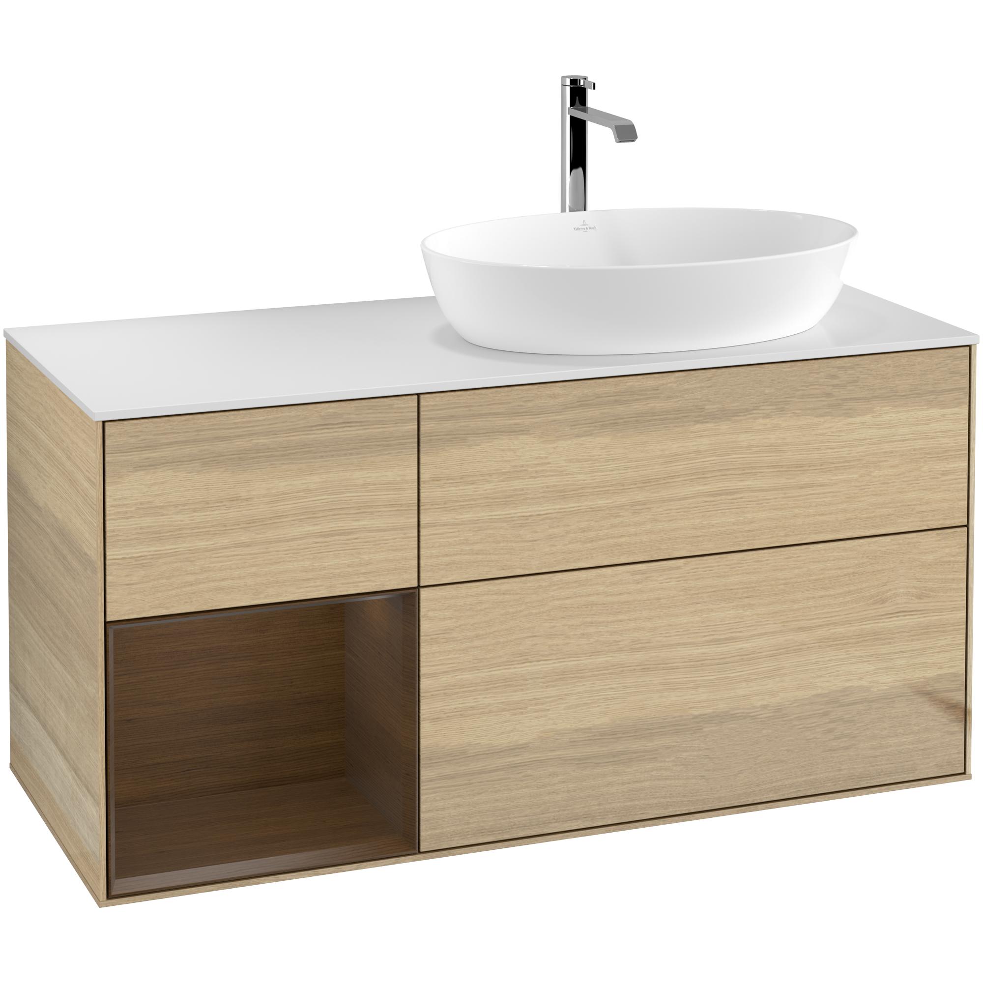 Tvättställsskåp Villeroy & Boch Finion med 3 Lådor Hylla och Bänkskiva för Ocentrerat Tvättställ från Artis & Collaro | badrum - badrumsmobler - tvattstallsskap-och-kommod | KakelKungen