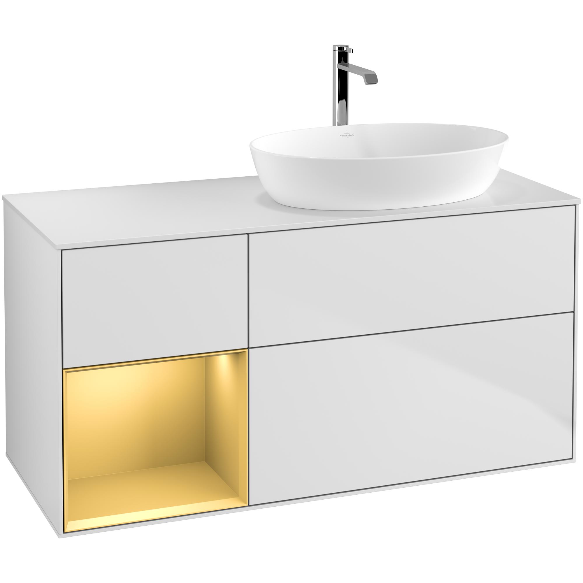 Tvättställsskåp Villeroy & Boch Finion med 3 Lådor Hylla och Bänkskiva för Ocentrerat Tvättställ från Artis & Collaro | badrum - badrumsmobler - tvattstallsskap-och-kommod | KakelKungen