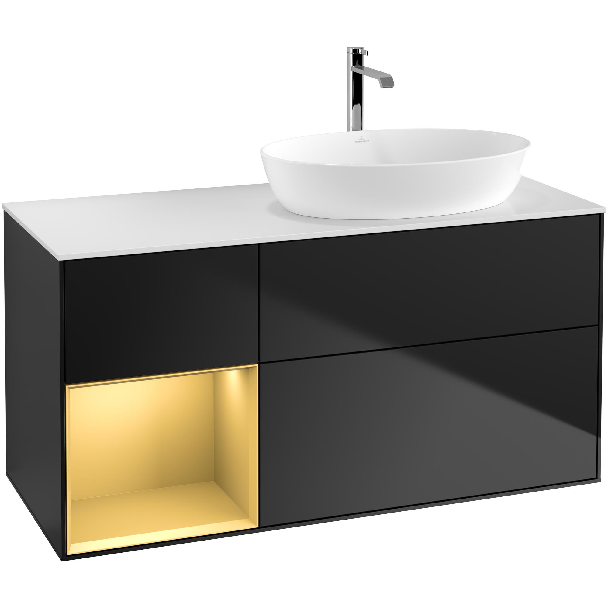 Tvättställsskåp Villeroy & Boch Finion med 3 Lådor Hylla och Bänkskiva för Ocentrerat Tvättställ från Artis & Collaro | badrum - badrumsmobler - tvattstallsskap-och-kommod | KakelKungen