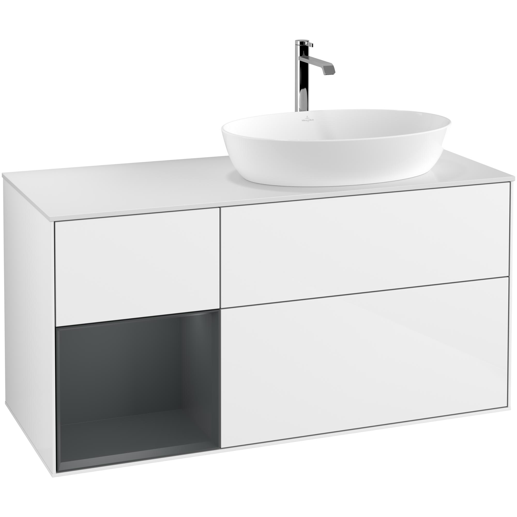 Tvättställsskåp Villeroy & Boch Finion med 3 Lådor Hylla och Bänkskiva för Ocentrerat Tvättställ från Artis & Collaro | badrum - badrumsmobler - tvattstallsskap-och-kommod | KakelKungen