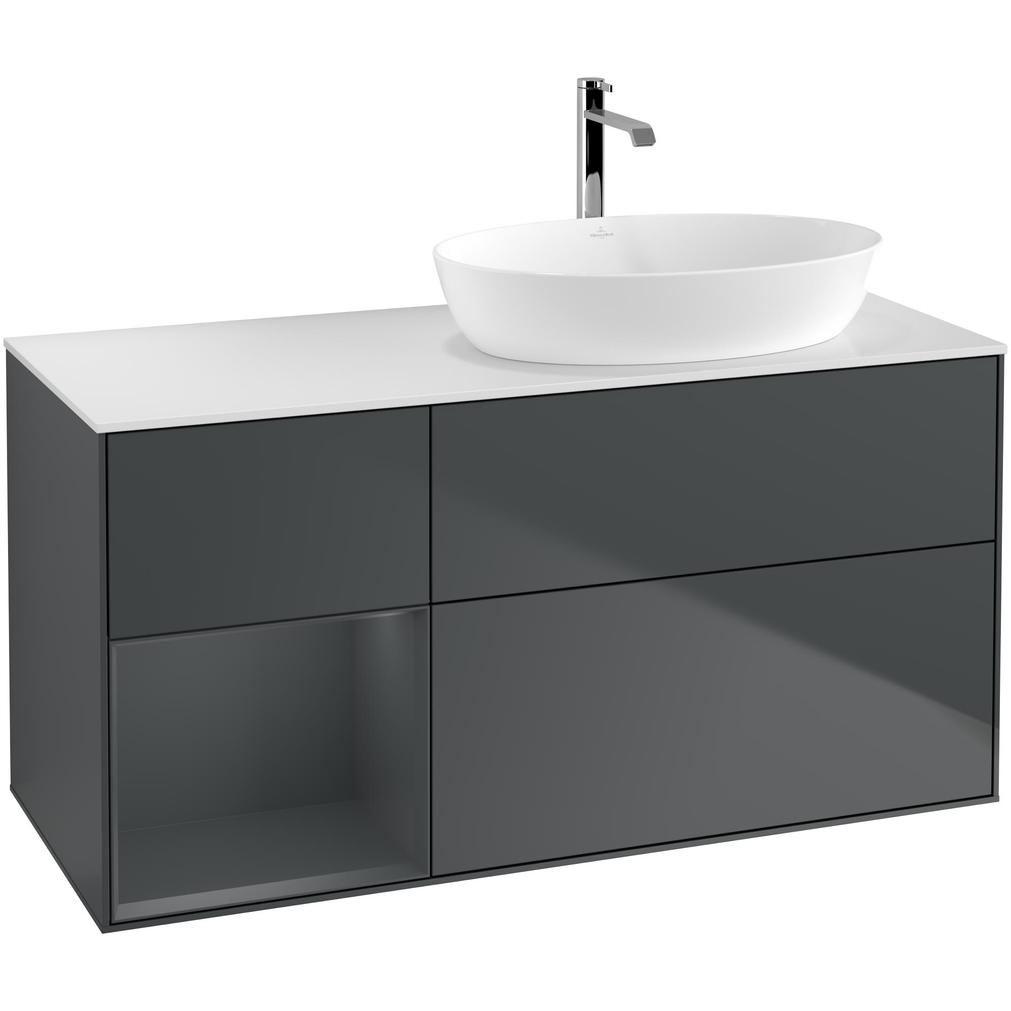 Tvättställsskåp Villeroy & Boch Finion med 3 Lådor Hylla och Bänkskiva för Ocentrerat Tvättställ från Artis & Collaro | badrum - badrumsmobler - tvattstallsskap-och-kommod | KakelKungen