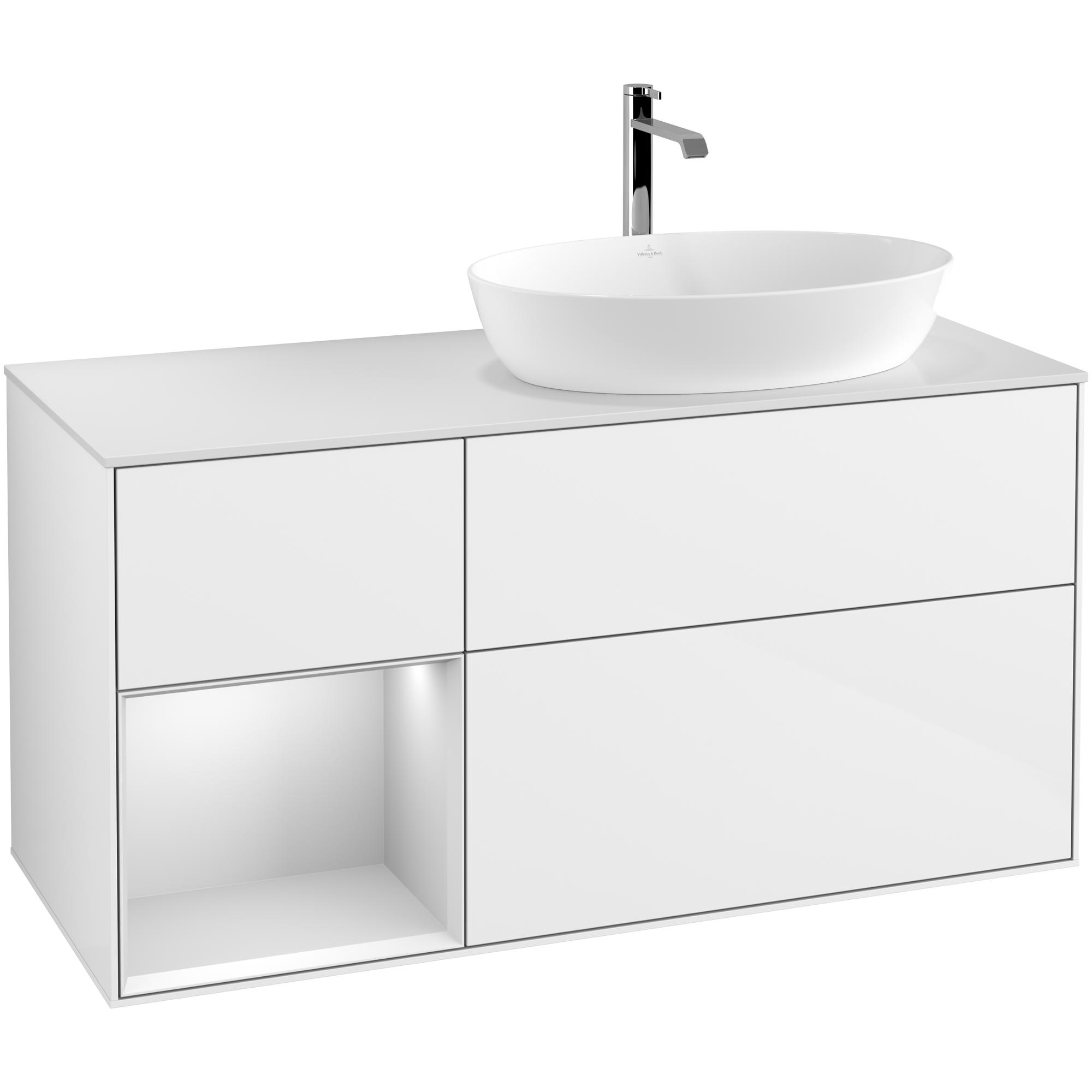 Tvättställsskåp Villeroy & Boch Finion med 3 Lådor Hylla och Bänkskiva för Ocentrerat Tvättställ från Artis & Collaro | badrum - badrumsmobler - tvattstallsskap-och-kommod | KakelKungen