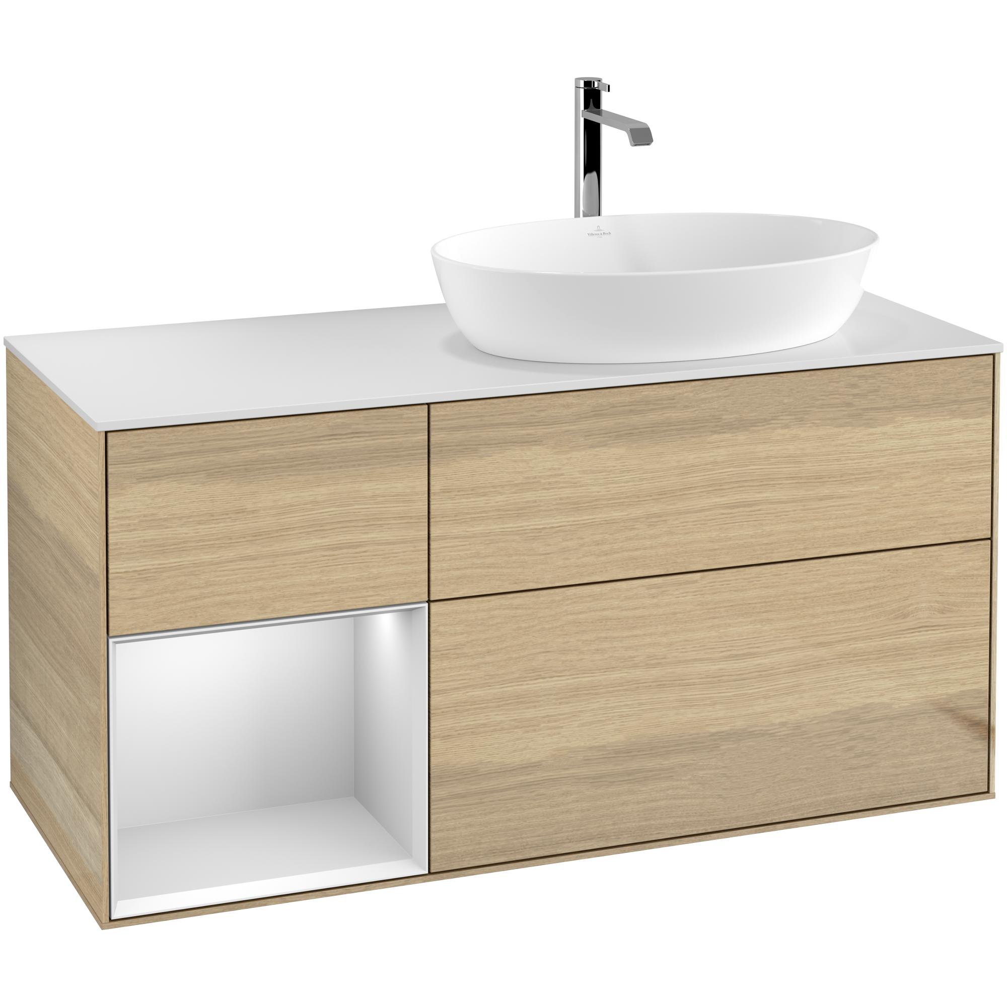 Tvättställsskåp Villeroy & Boch Finion med 3 Lådor Hylla och Bänkskiva för Ocentrerat Tvättställ från Artis & Collaro | badrum - badrumsmobler - tvattstallsskap-och-kommod | KakelKungen